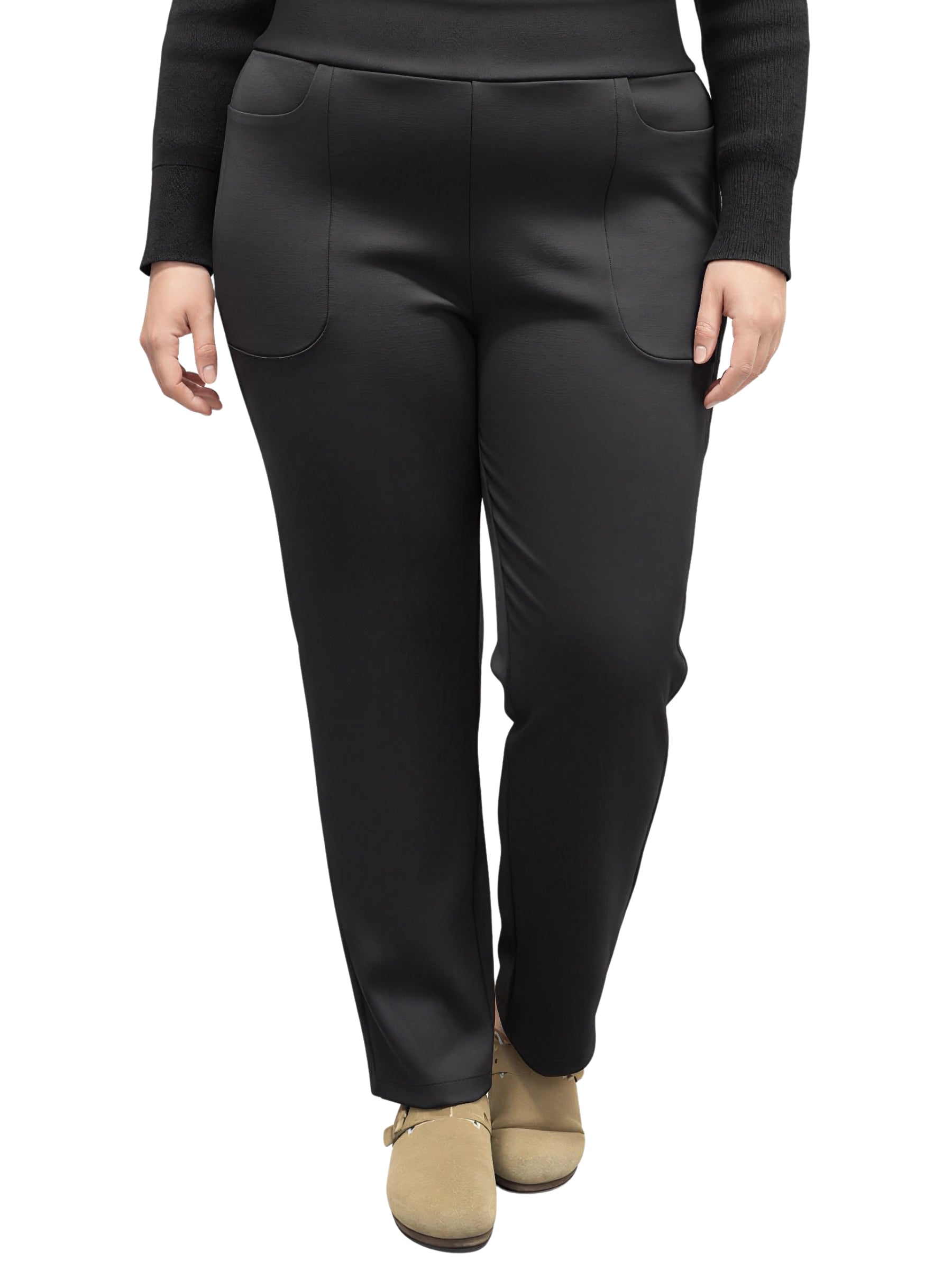 Pantalon Jambe Droite avec Poches Taille Plus - Noir