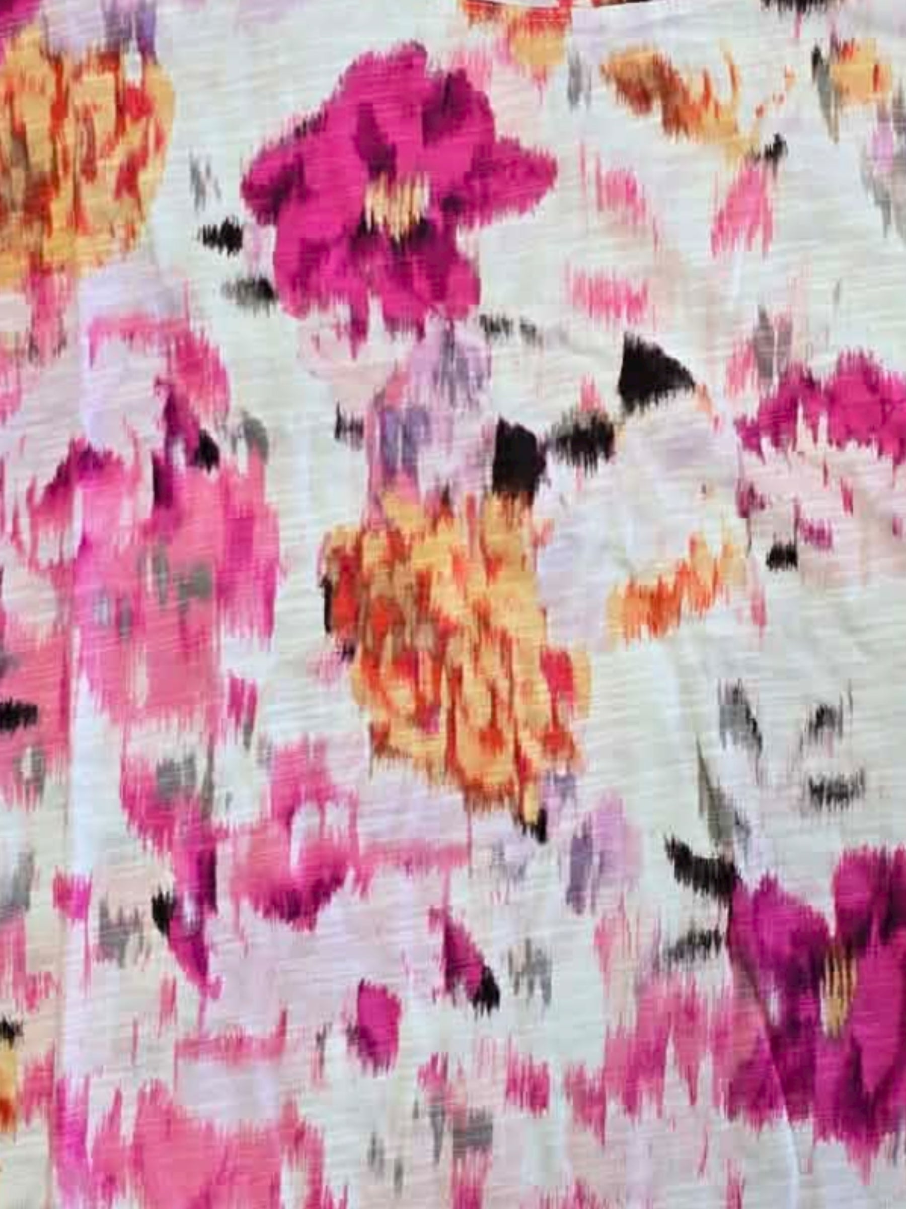 T-shirt à Manches Bouffantes et Encolure Rond Taille Plus - Pink Multi Floral