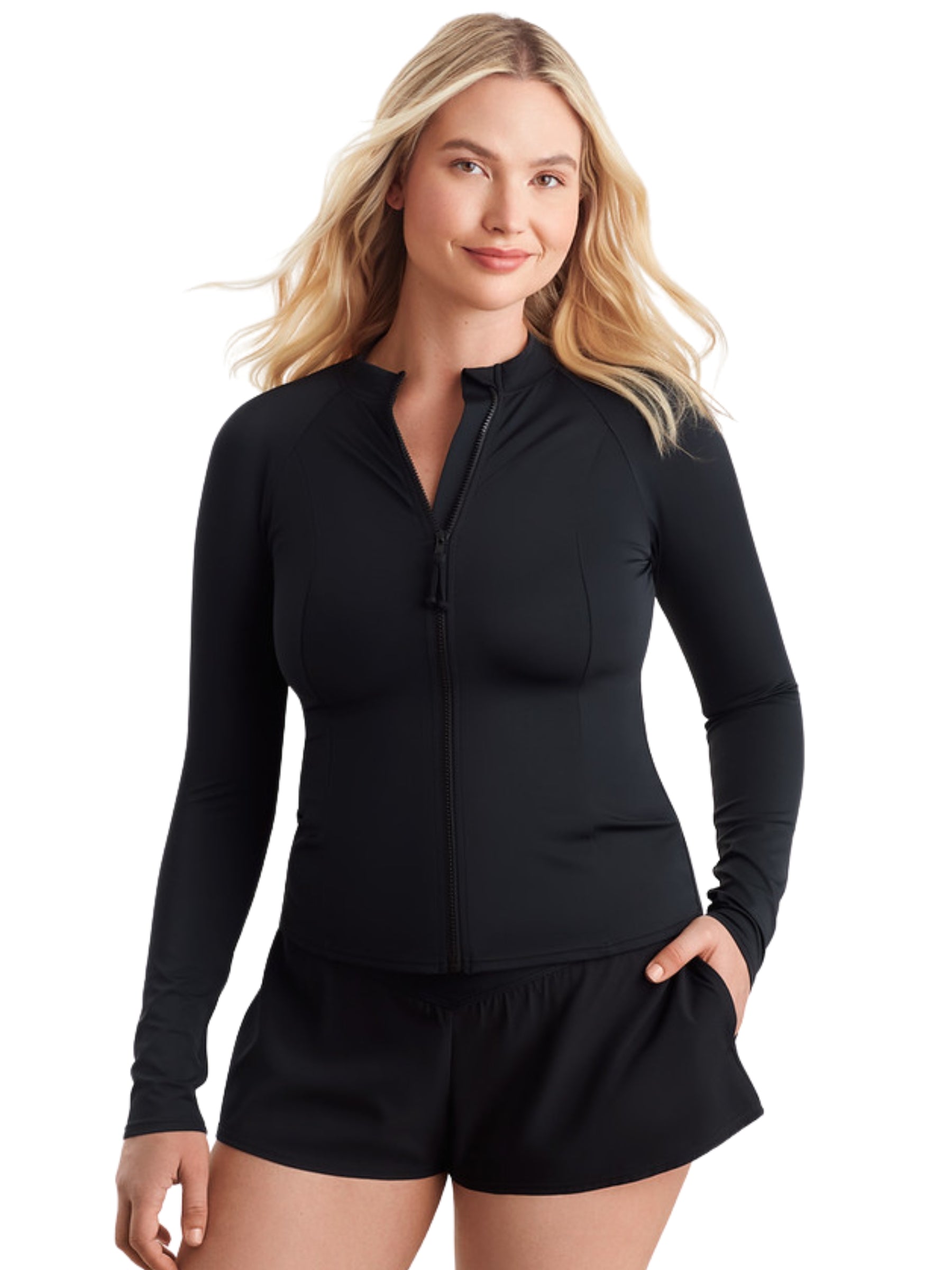 Rashguard Fashion Solid Taille Plus - Noir