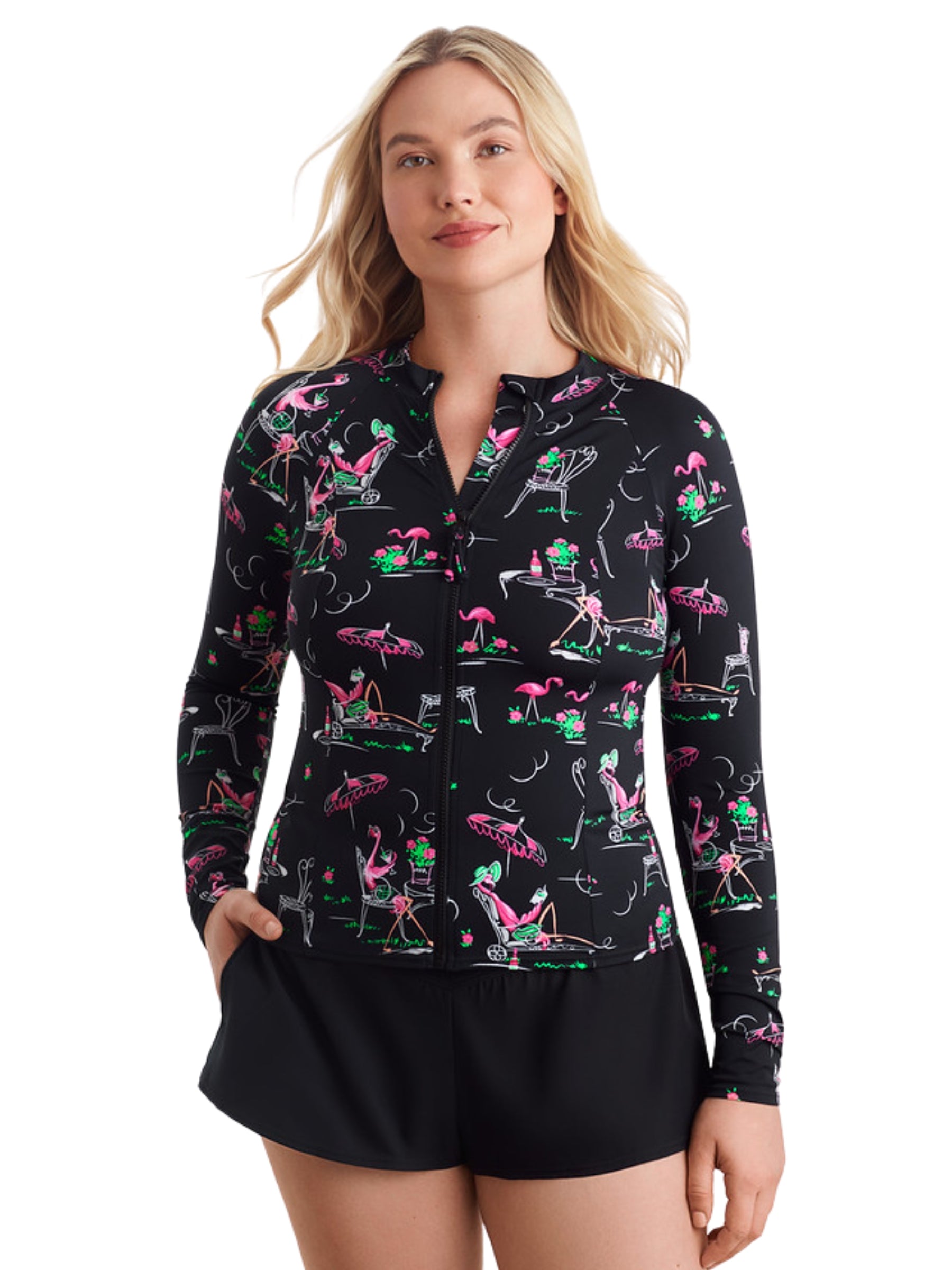 Rashguard Flamingo Hotel Taille Plus - Noir & Rose