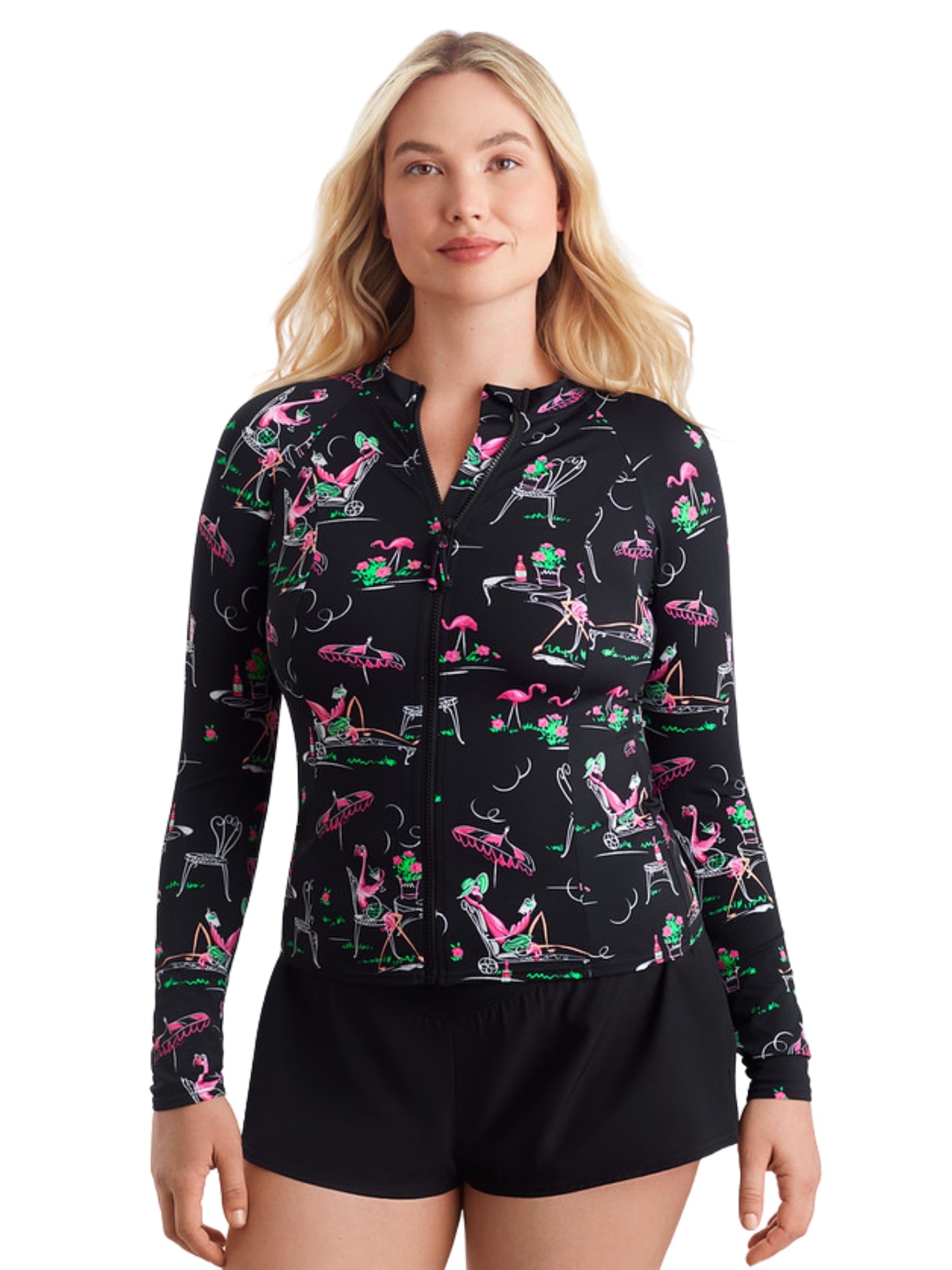 Rashguard Flamingo Hotel Taille Plus - Noir & Rose