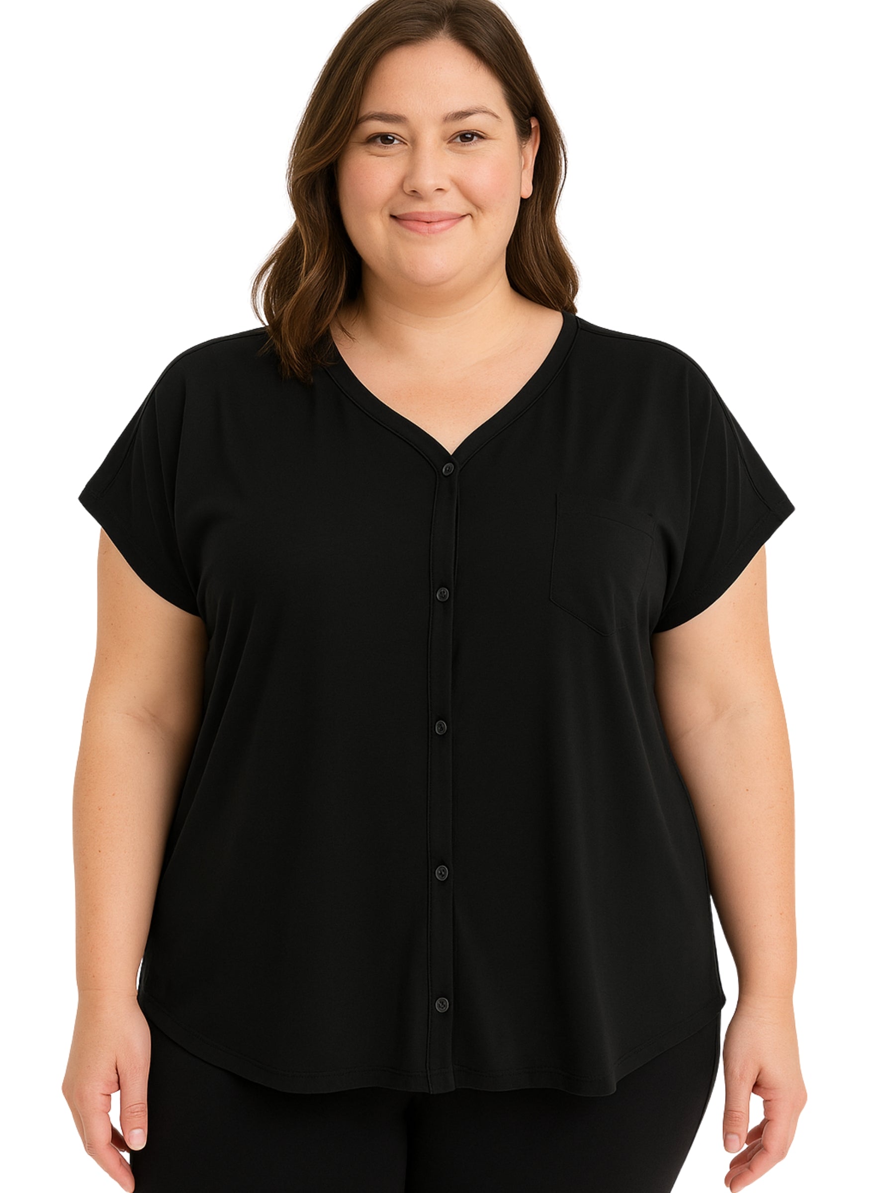 T-shirt Boutonné Taille Plus - Noir