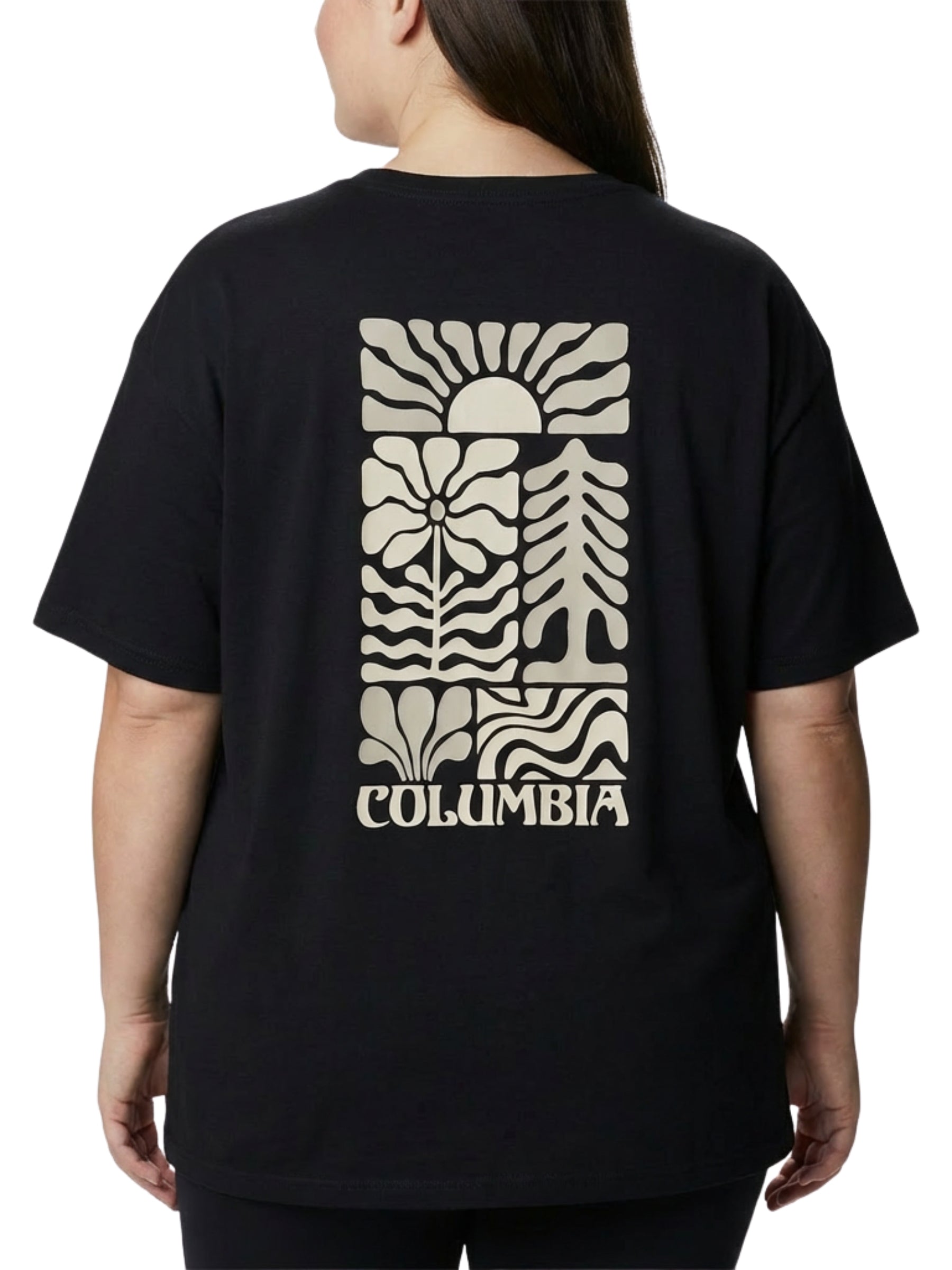 Rolling Bend Graphic Print T-Shirt Plus Size - Black & Floral Groove