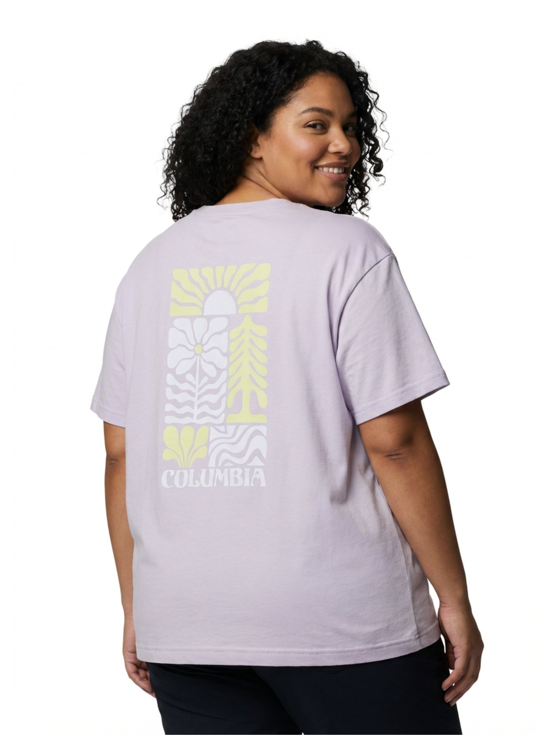 T-shirt à Imprimé Graphique Rolling Bend Taille Plus - Lavender Pearl & Floral Groove