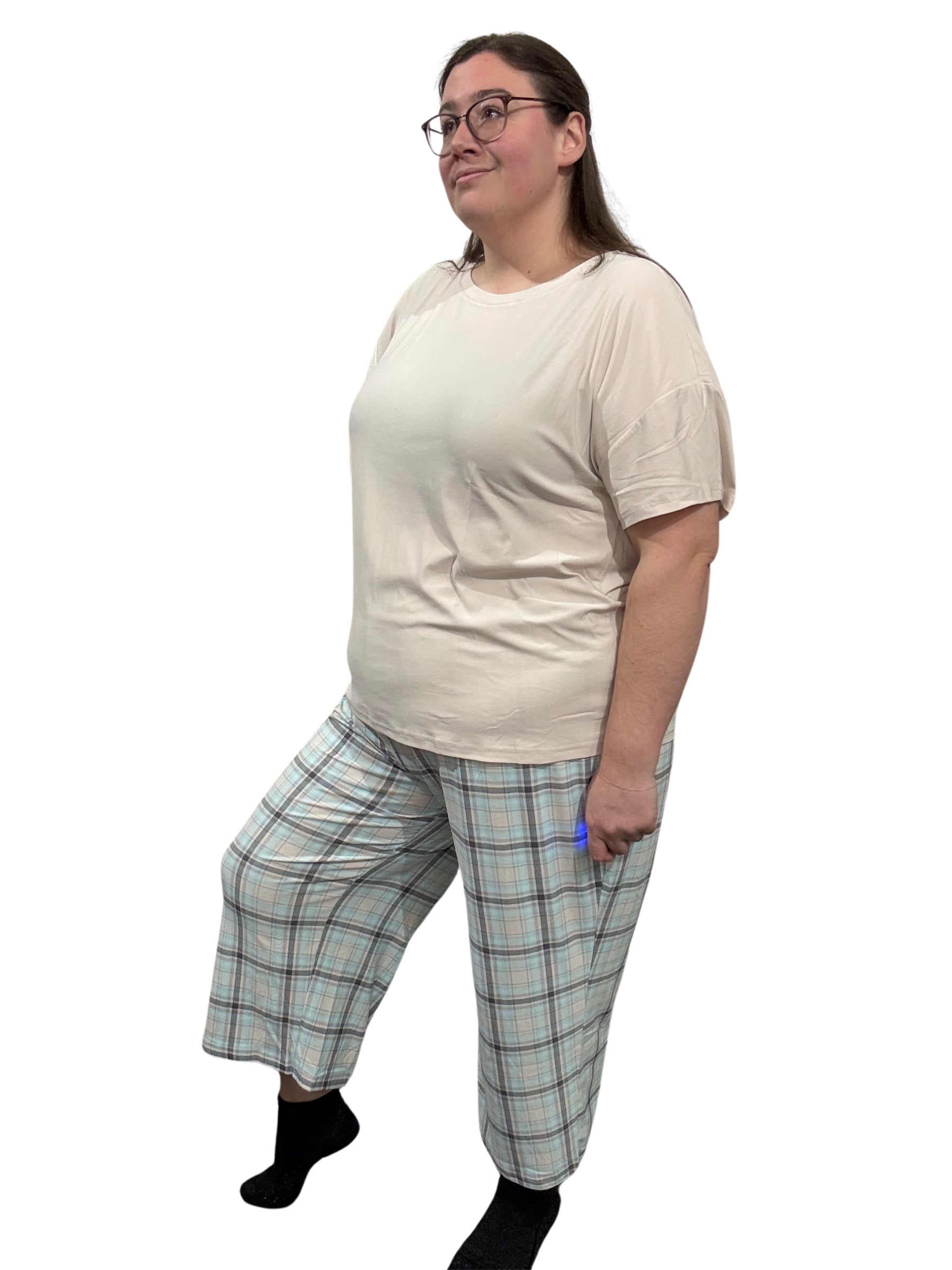 Capri Pyjama Taille Plus (Plaid Bleu) de Cool Girl