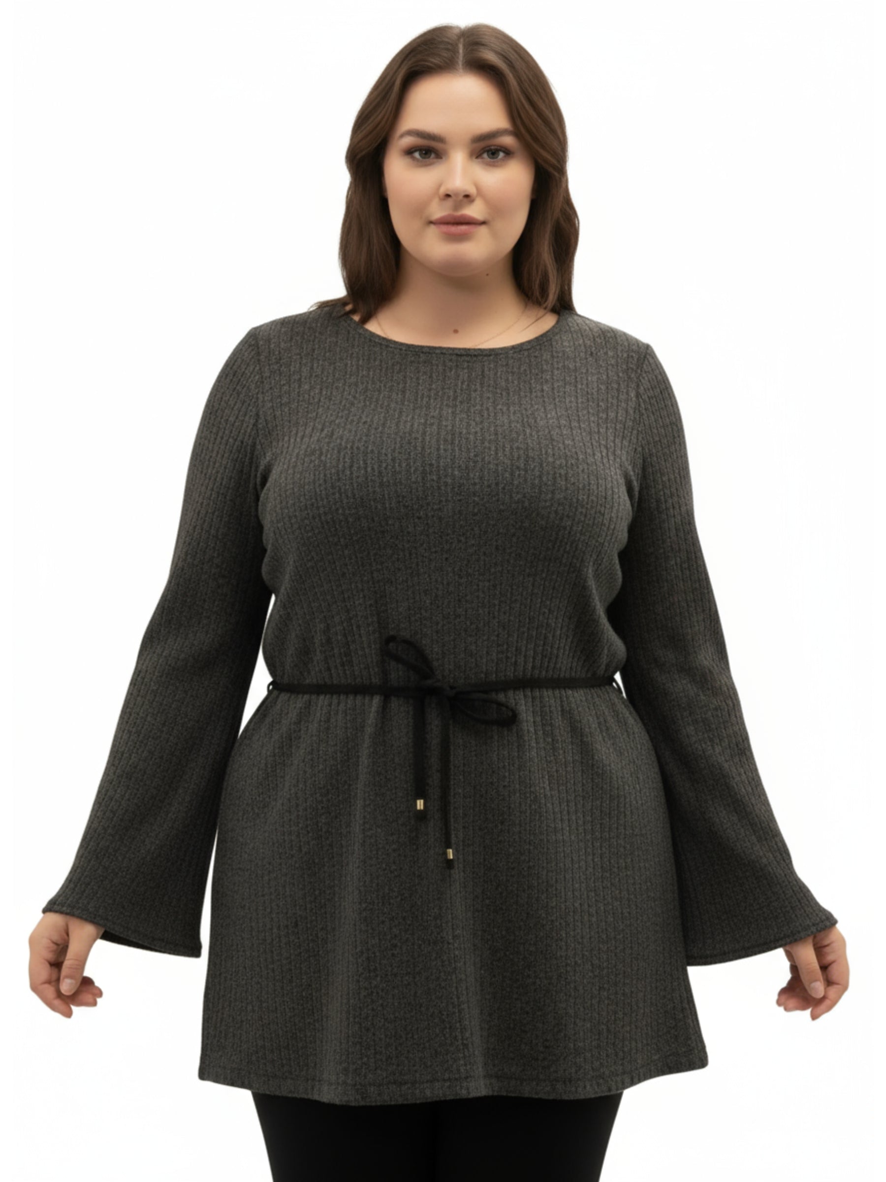 Tunique en Maille Côtelée Taille Plus - Noir