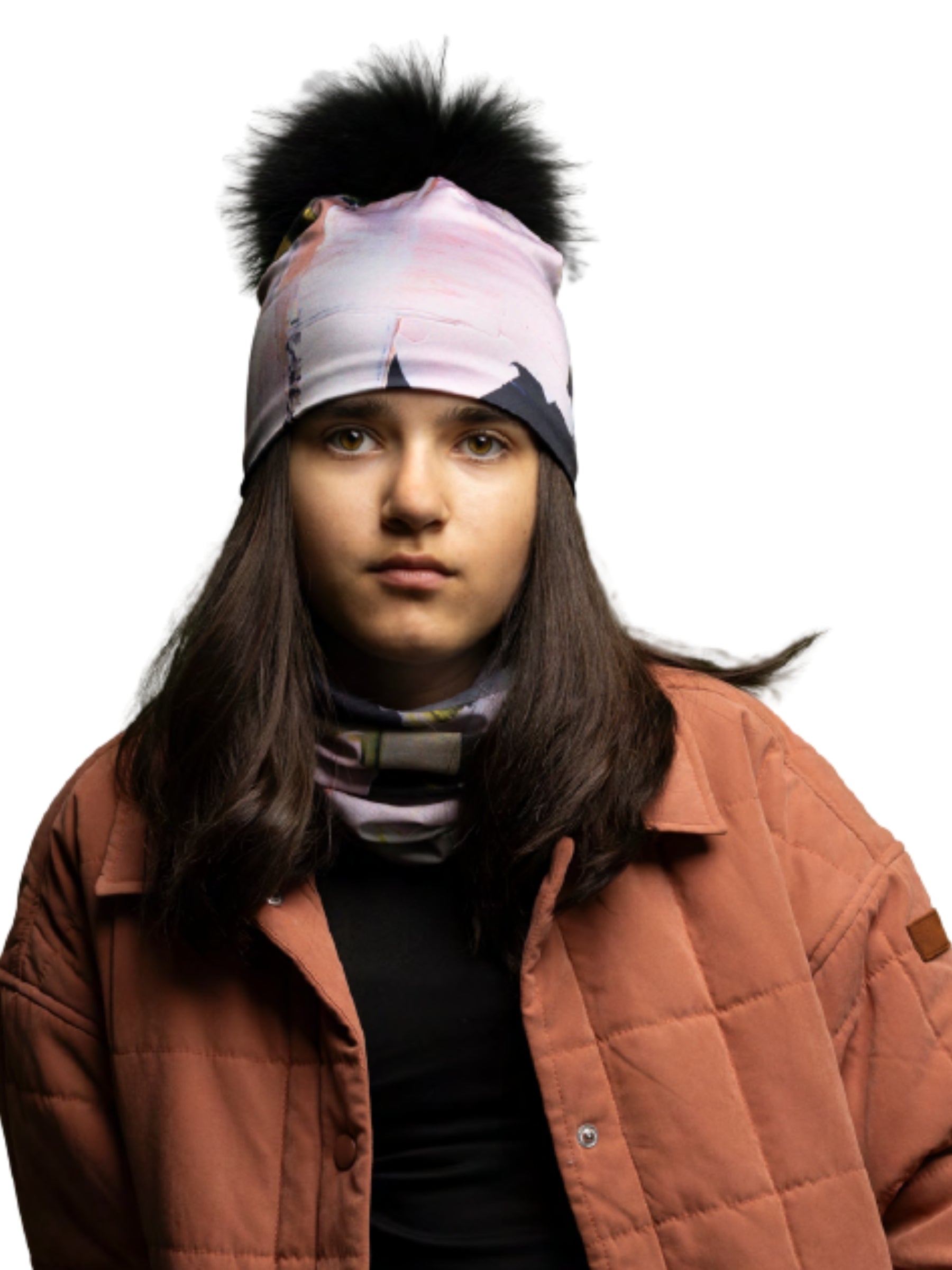 Tuque Modern Quilt avec Pompon Amovible - Rose