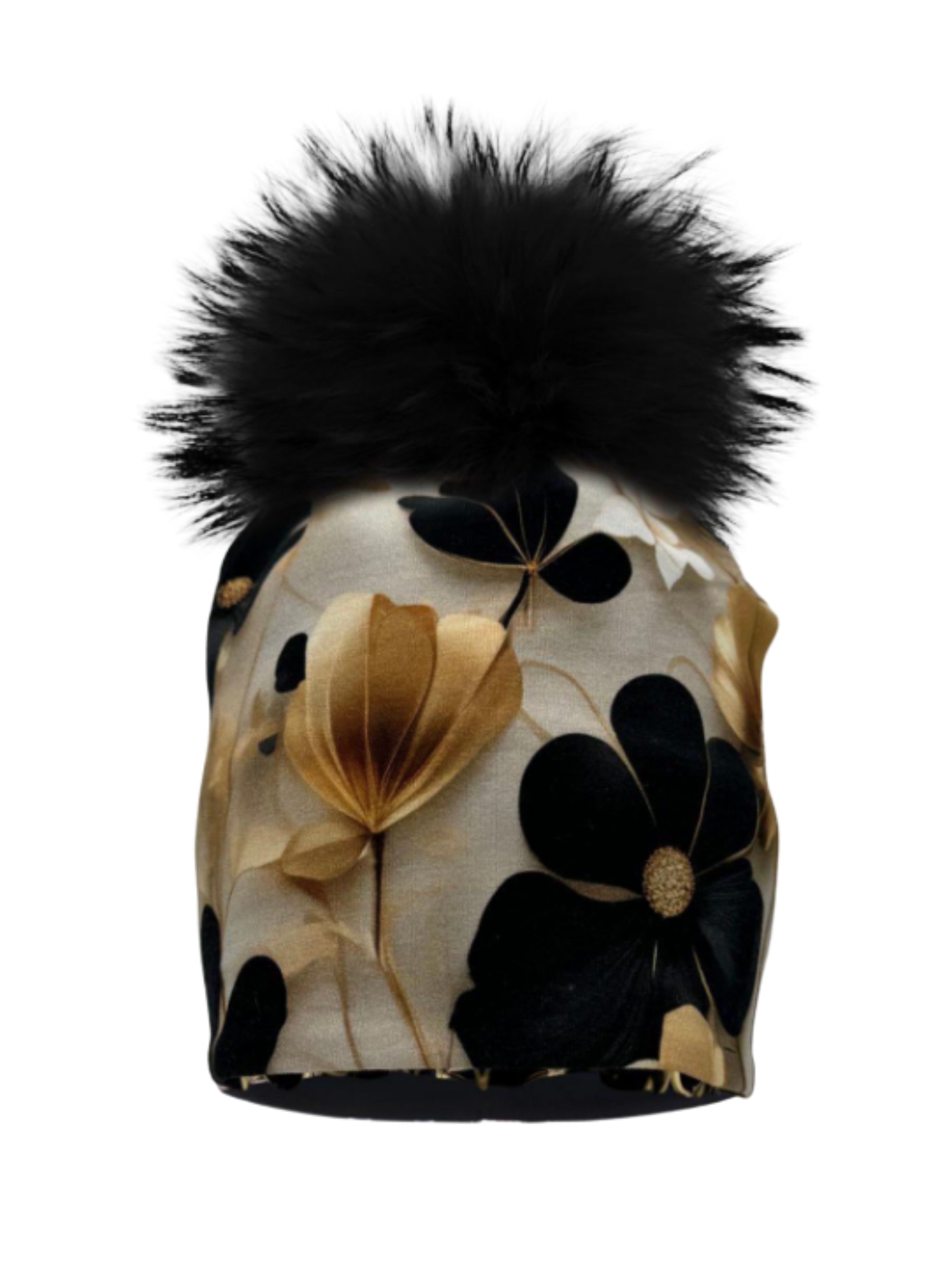Golden Cotton Beanie - Mix (Black Pompom)