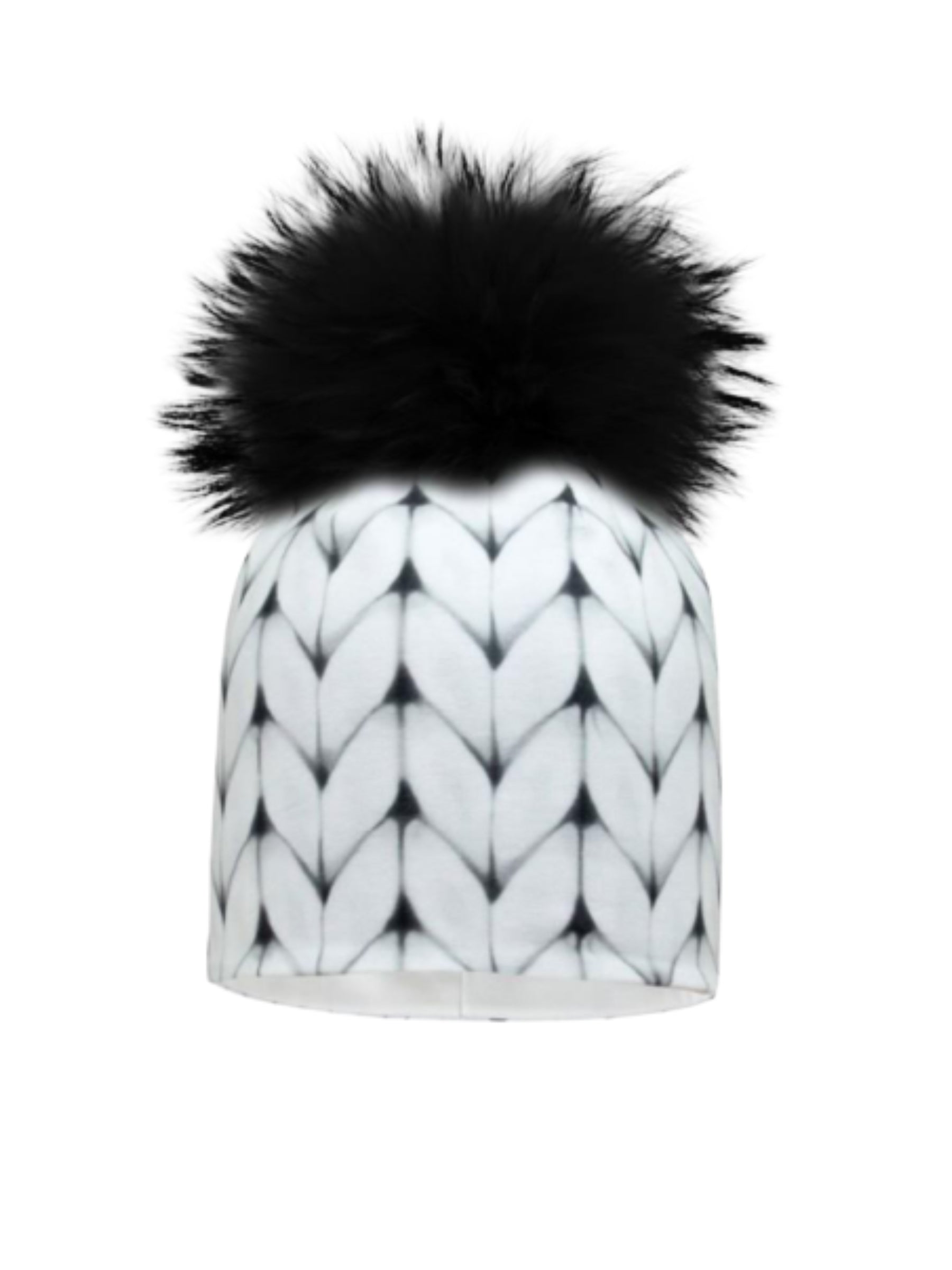 Tuque de Coton Tricot - Blanc (Pompon Noir)