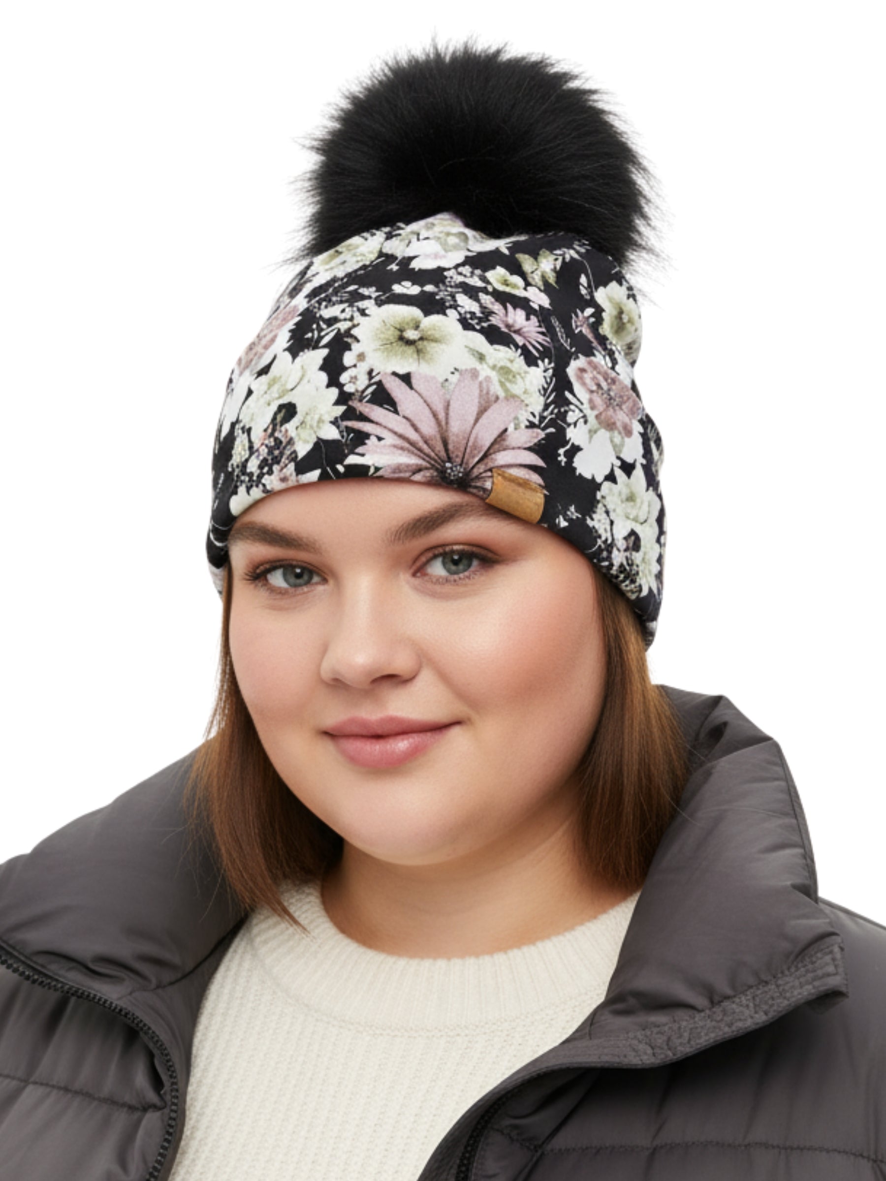 Tuque Fleurs Antiques - Noir (Pompon Noir)