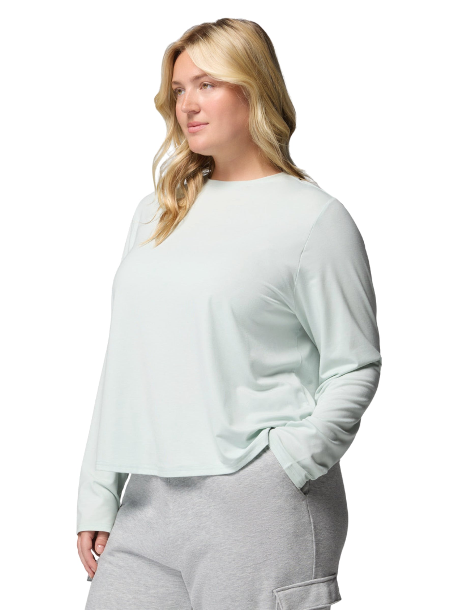 CSC Plus Size Soft & Stretchy Long Sleeve Shirt - Tea Light Heather
