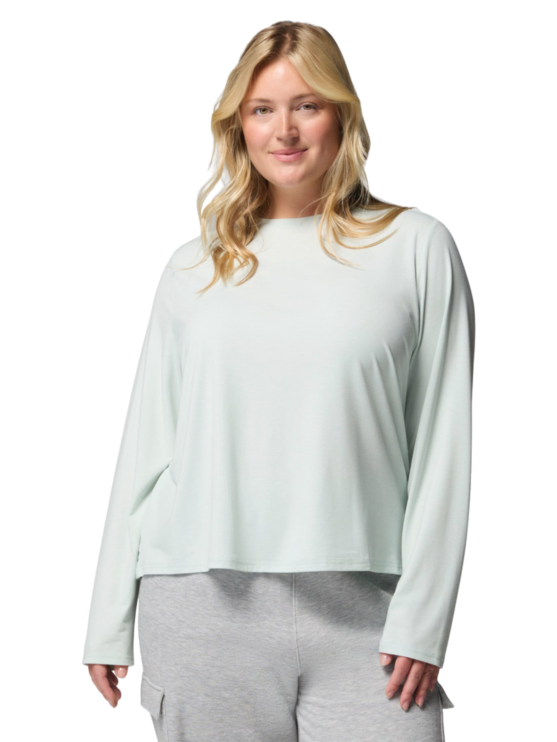 CSC Plus Size Soft & Stretchy Long Sleeve Shirt - Tea Light Heather