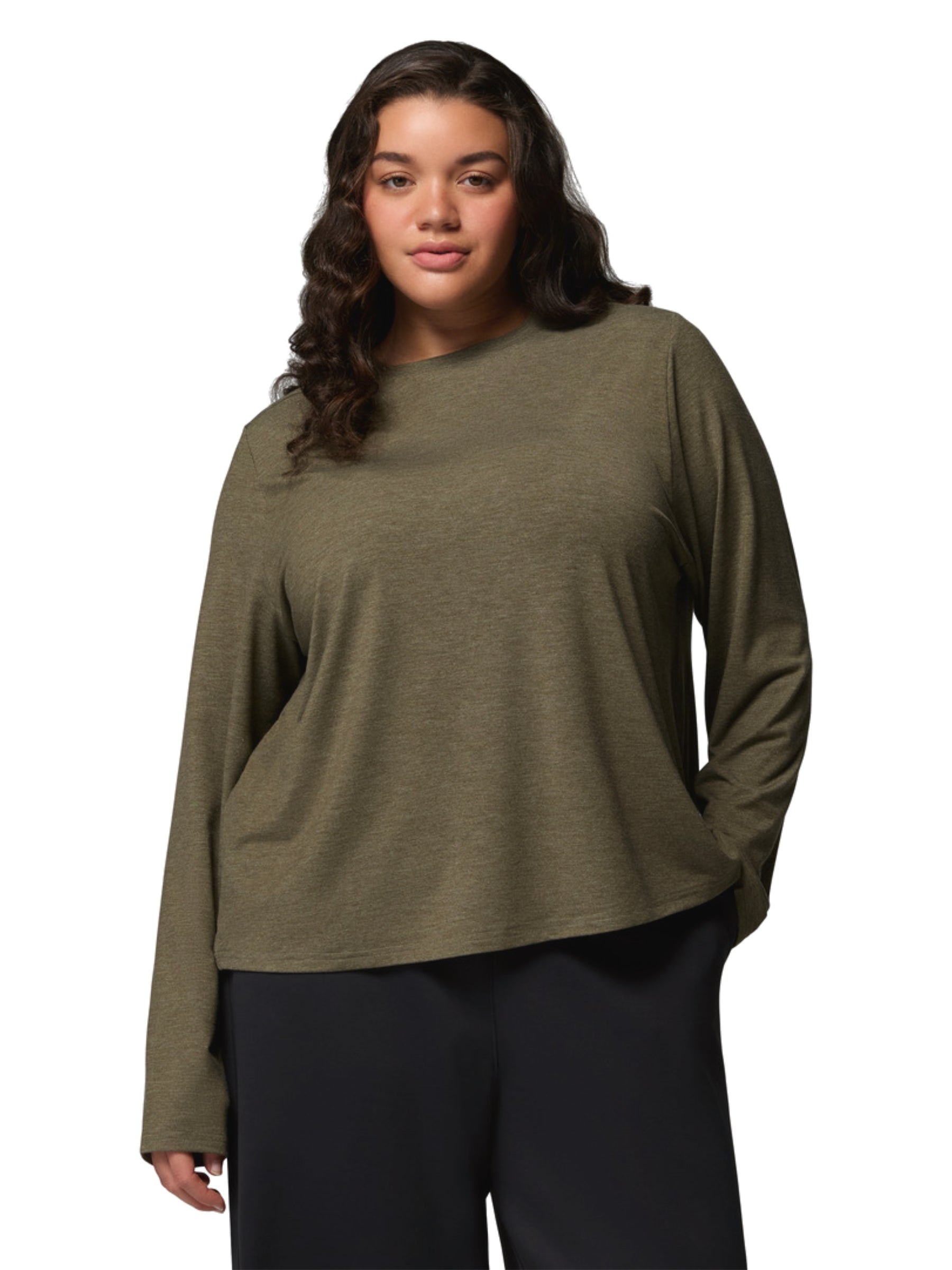 CSC Plus Size Soft & Stretchy Long Sleeve Shirt - Stone Green Heather