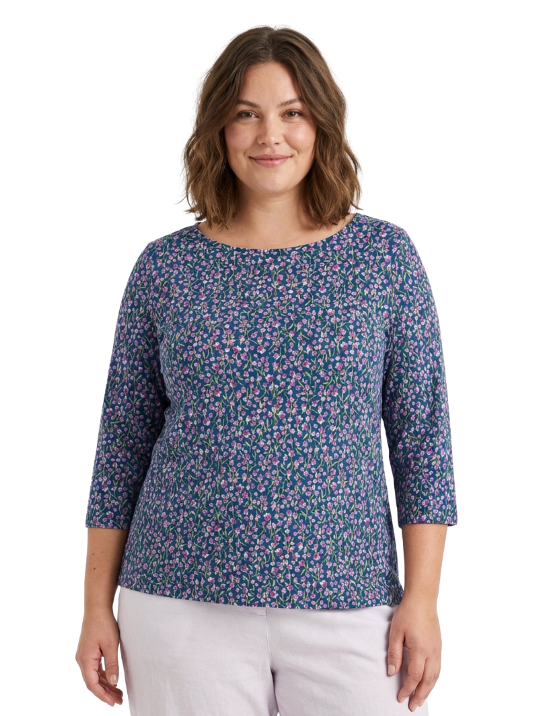 Chandail Manches 3/4 Easel Taille Plus - Flax Flower Bright Orchid