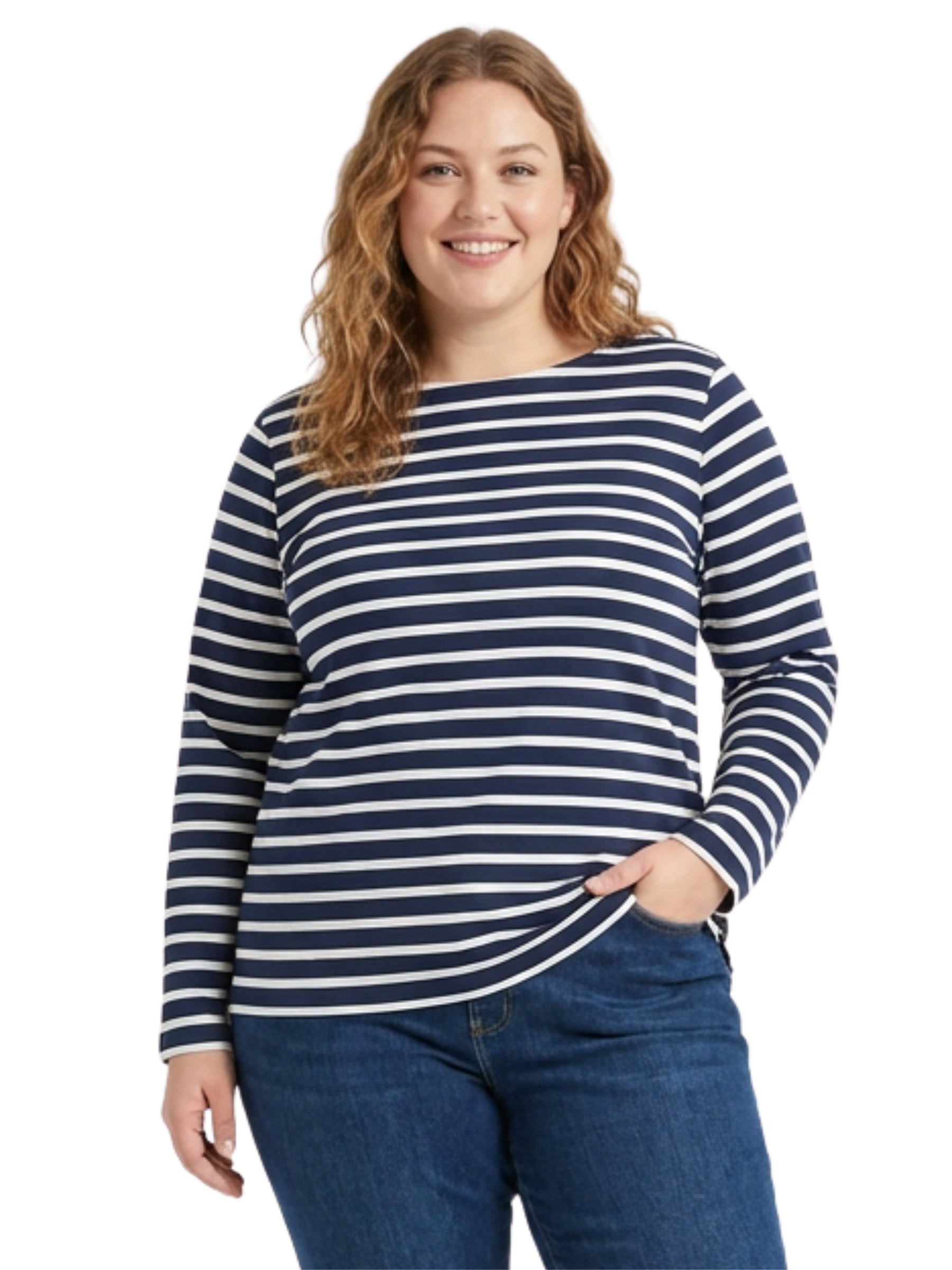 Chandail Manches Longues Sailor Taille Plus - Breton Maritime White