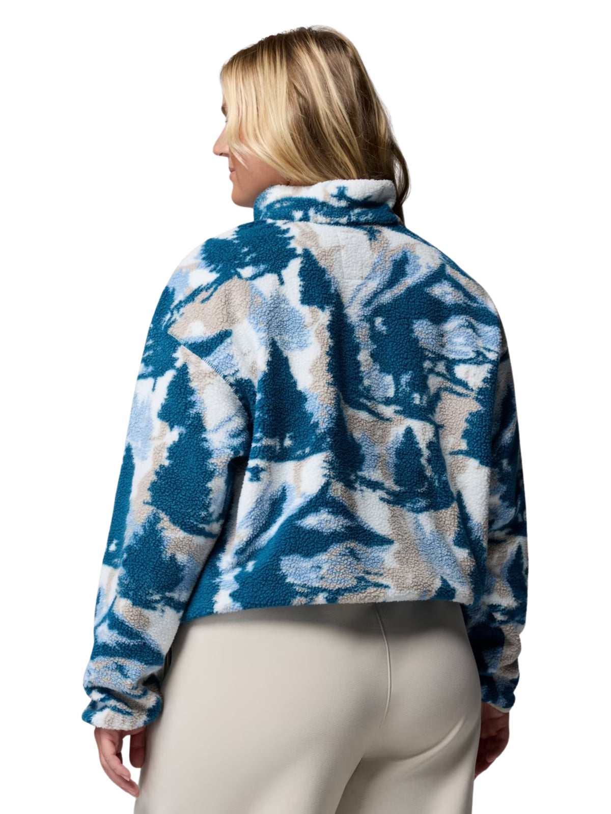 Plus Size Helvetia II Printed Cropped Fleece Snap-Up Sweater - Phoenix Blue Frostday