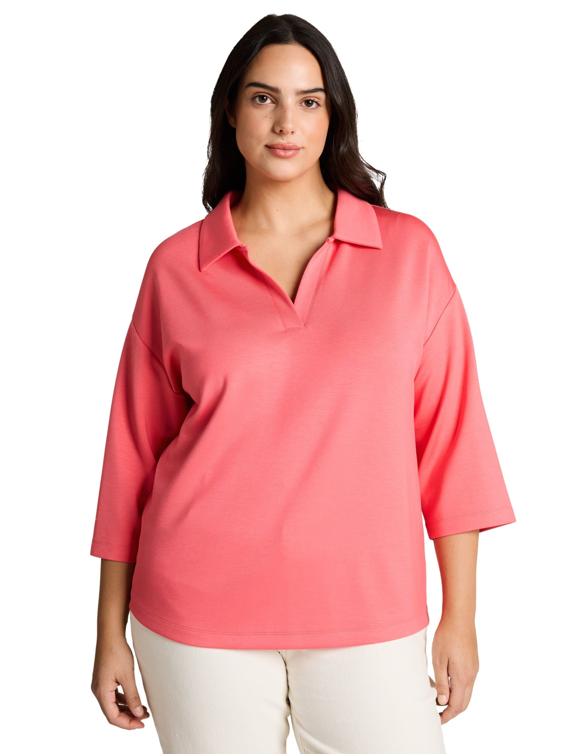 Chandail Scuba Ample à Manches 3/4 Taille Plus - Soft Coral Pink