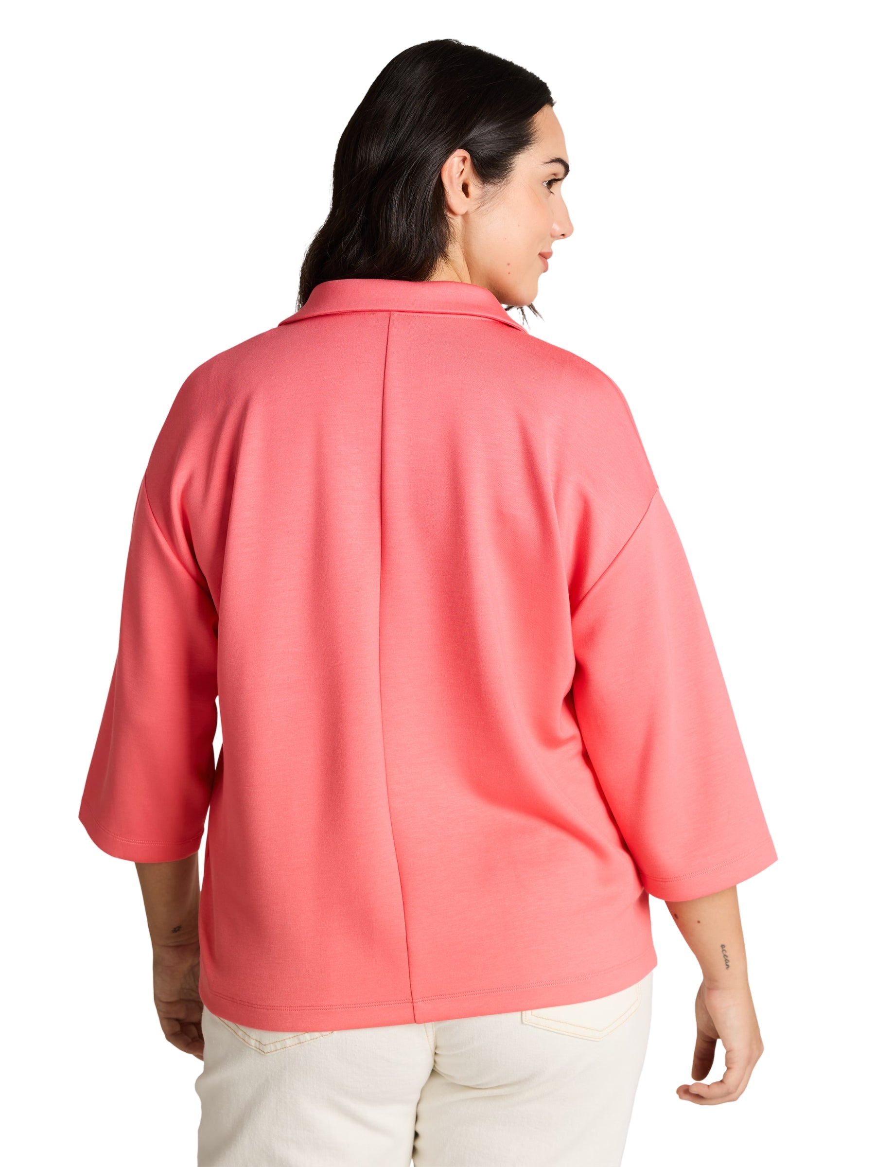 Chandail Scuba Ample à Manches 3/4 Taille Plus - Soft Coral Pink