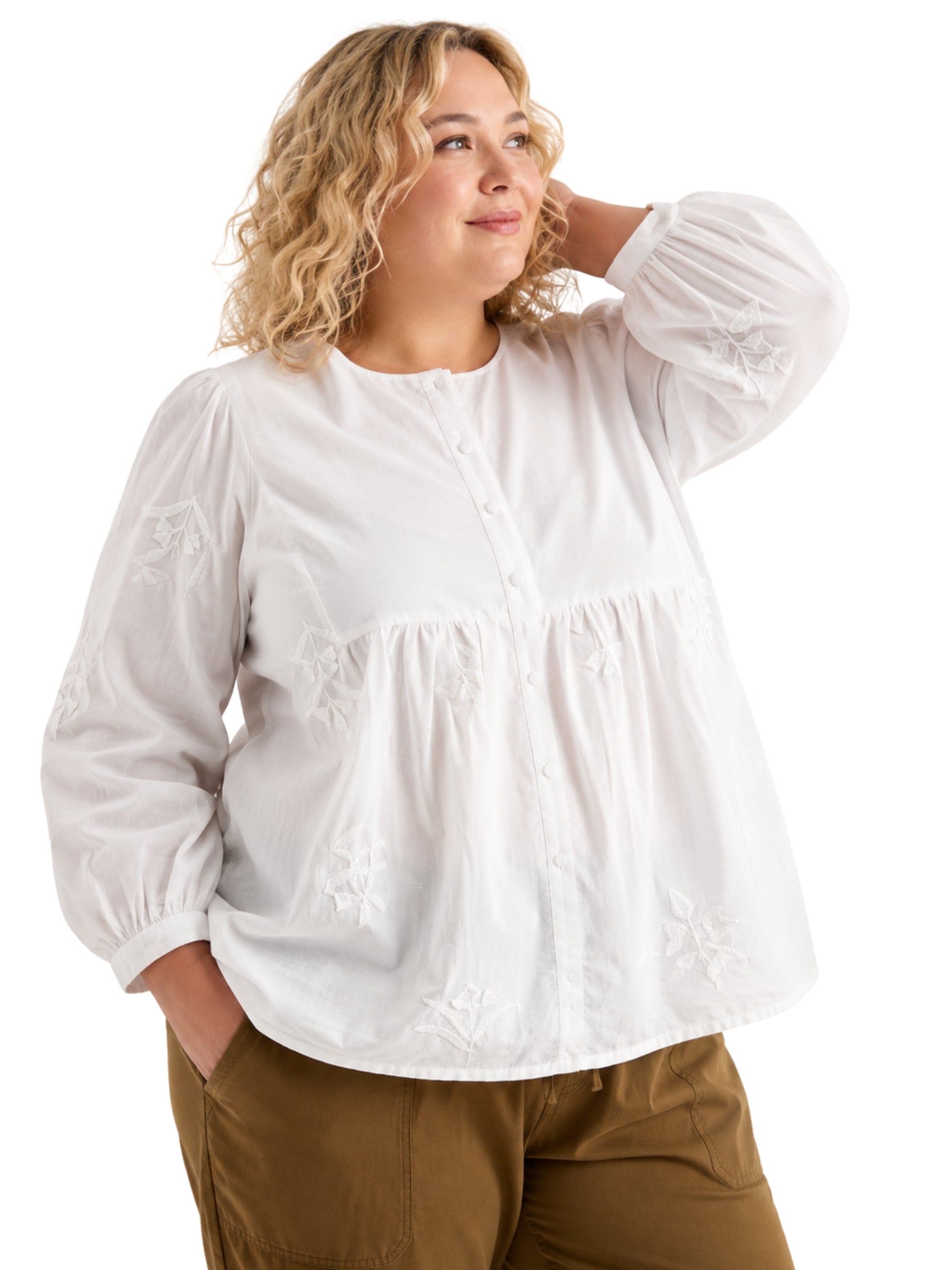 High Woods Embroidered Blouse - Stitched Stems Salt