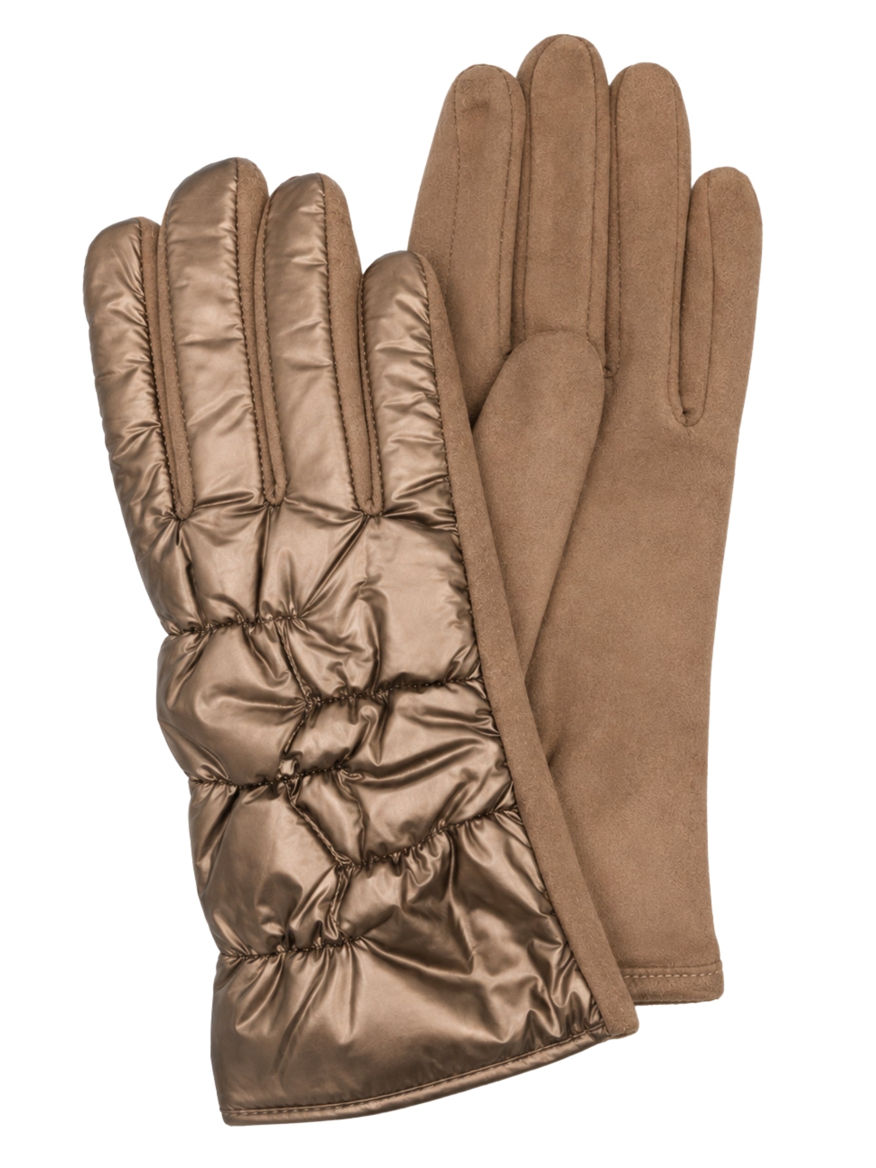 Quilted Gloves with Glossy Finish - Coffee