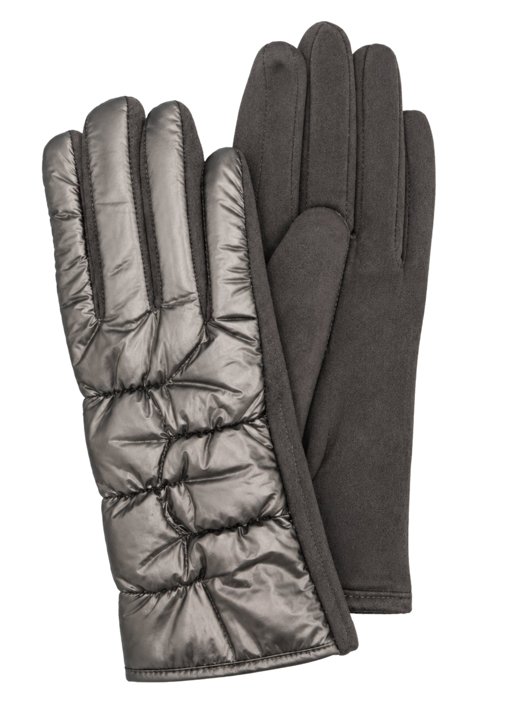 Gants Matelassés au Fini Brillant - Gunmetal