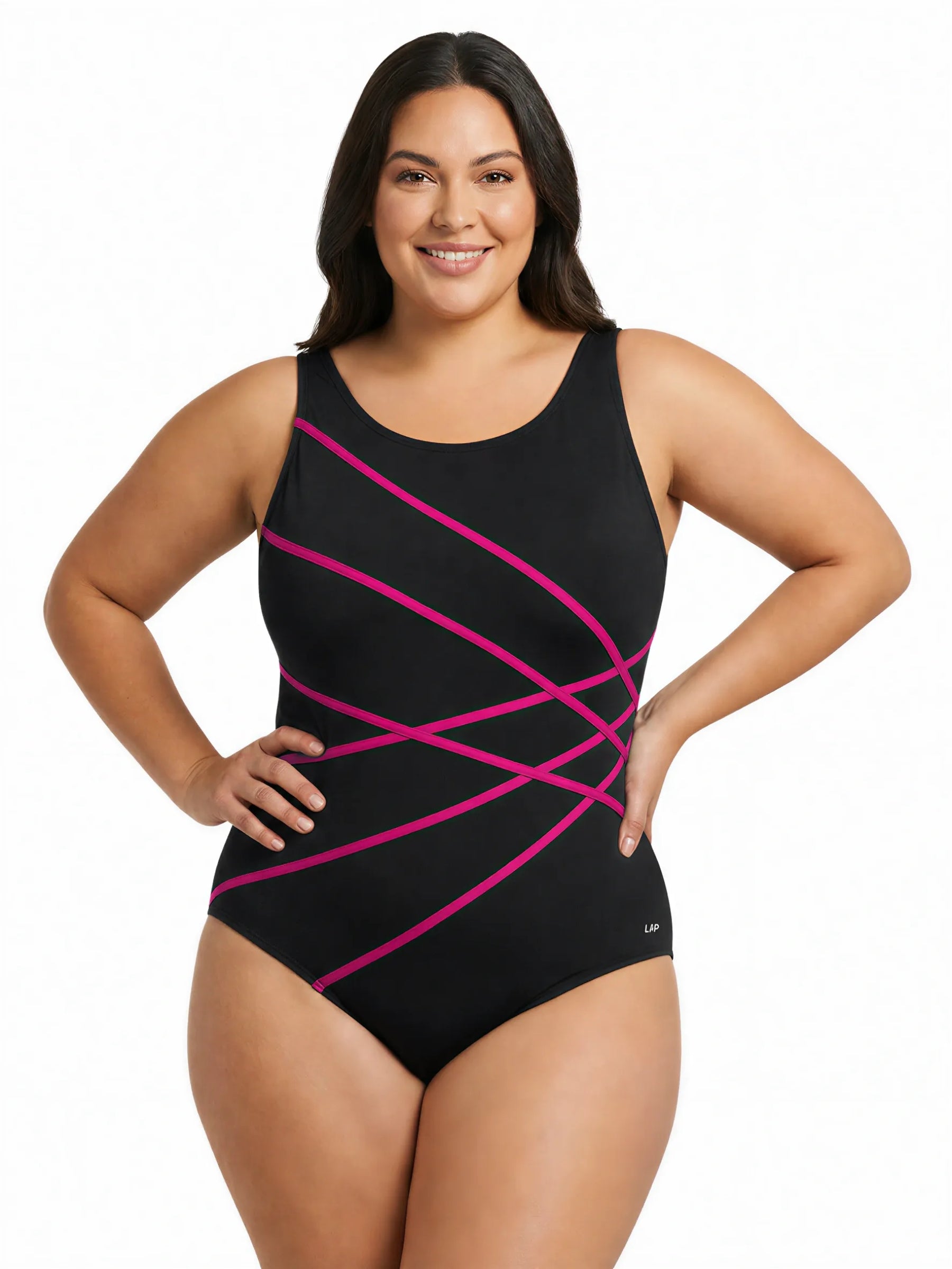 Plus Size Round Neck Swimsuit - Mulberry
