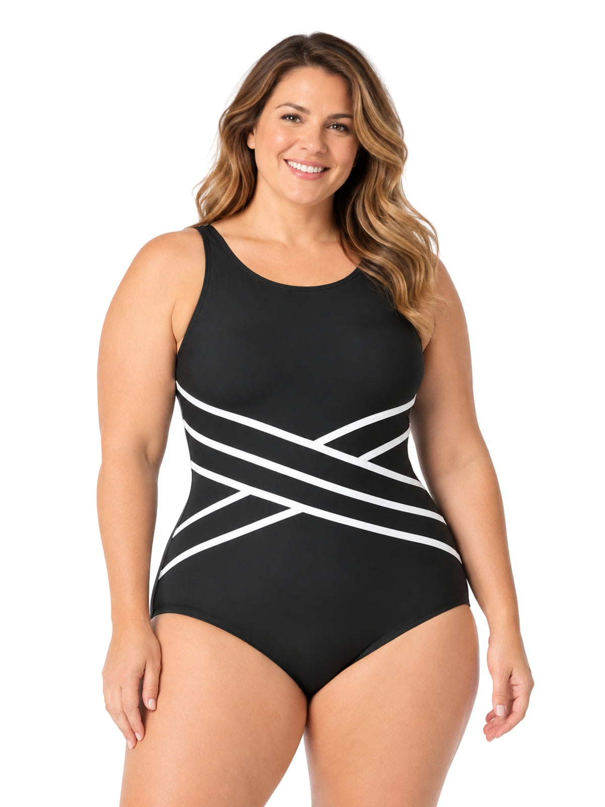 Plus Size High Neck Swimsuit (C-Cup) - Black