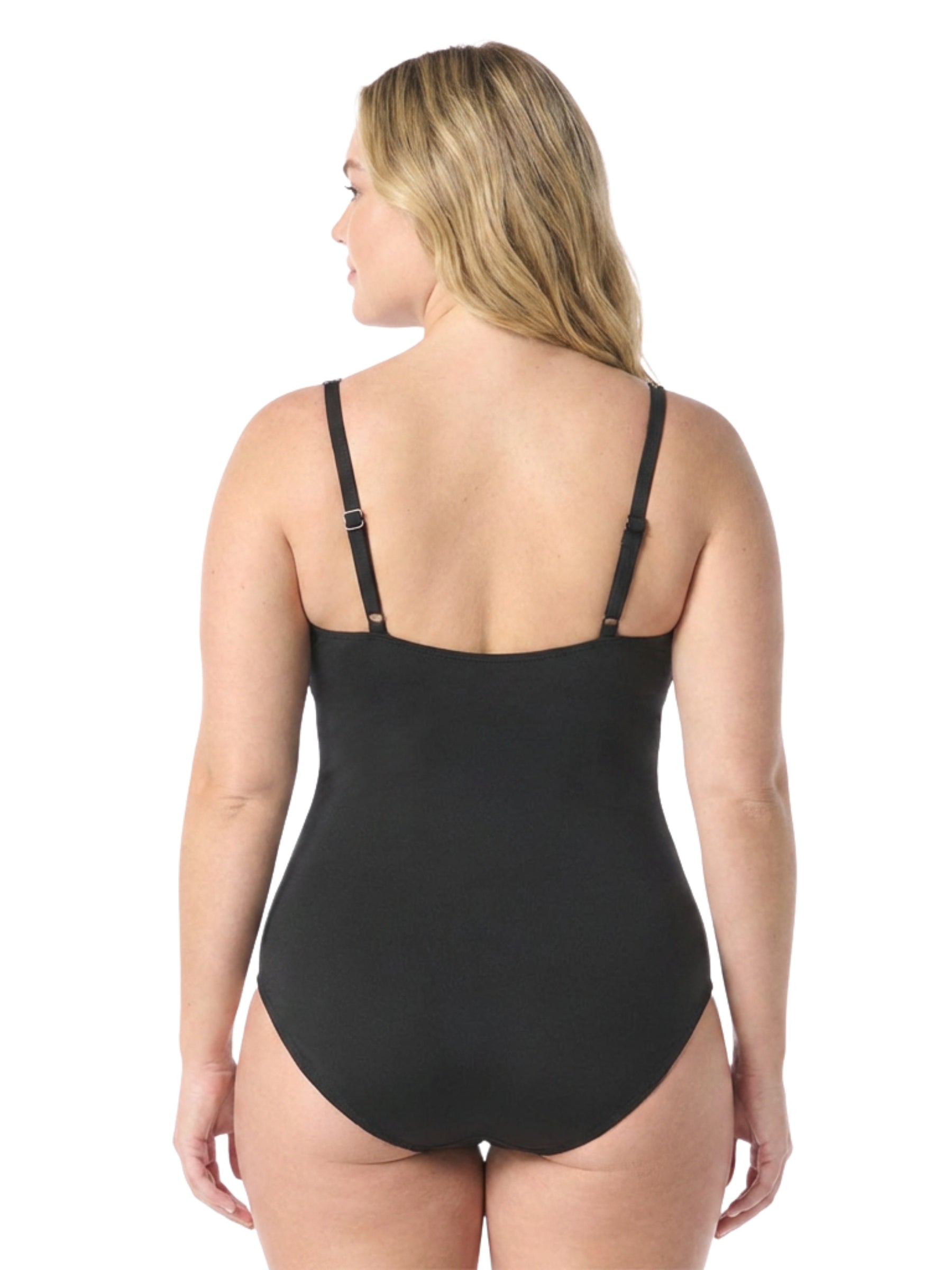 Maillot de Bain Encolure Haute Taille Plus (Bonnet C) - Noir & Blanc