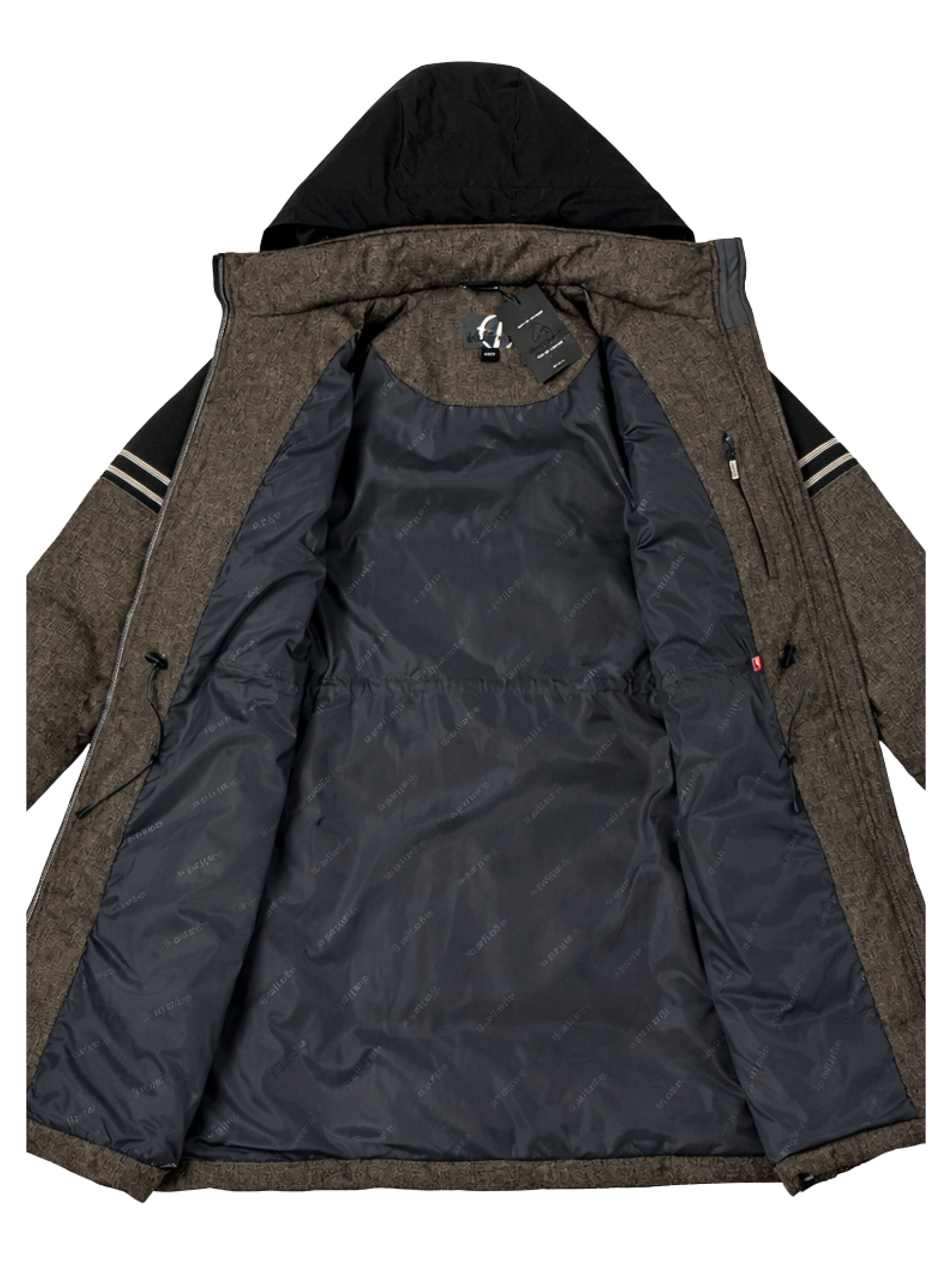 Women's Plus Size Collegiate Winter Coat - Taupe & Black