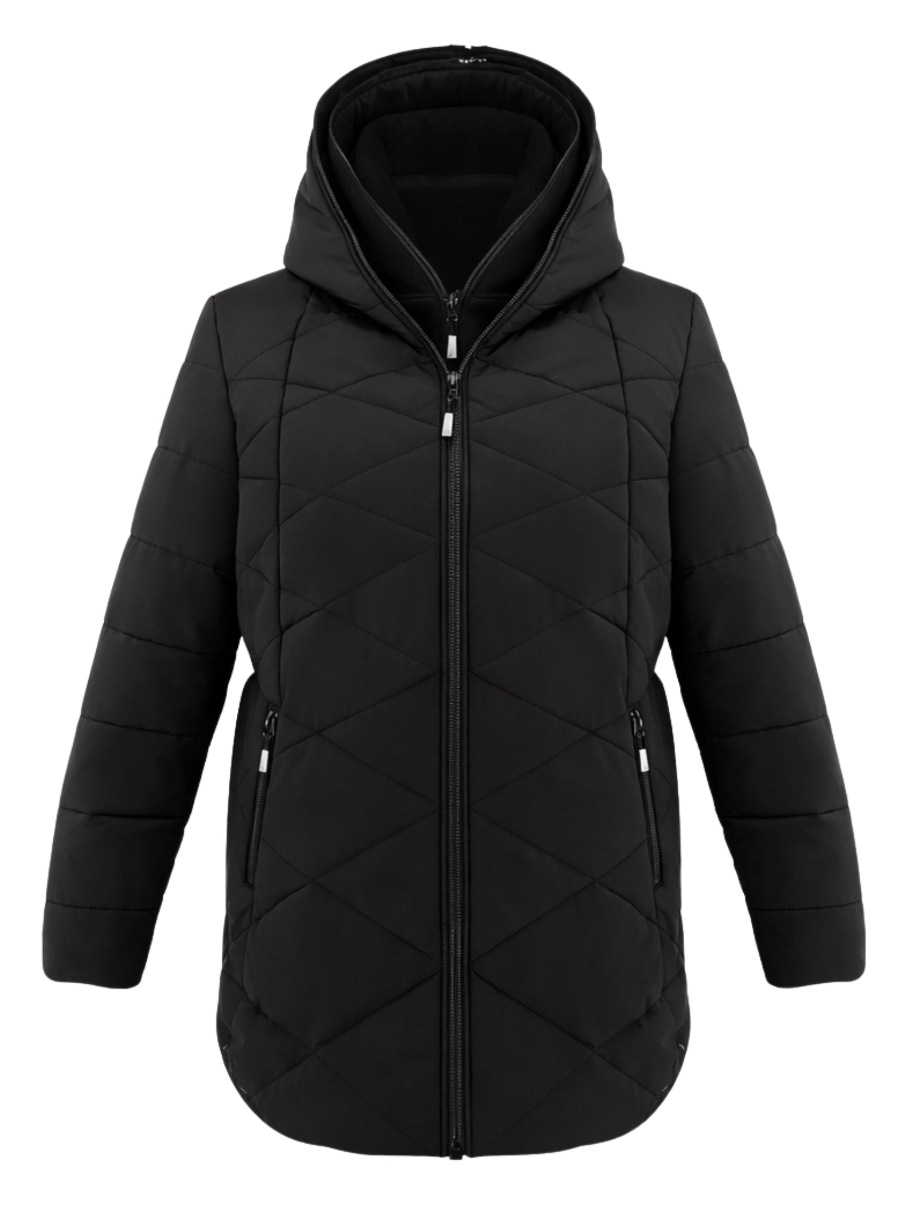 ZIGZAG Plus Size Winter Coat - Black & Black