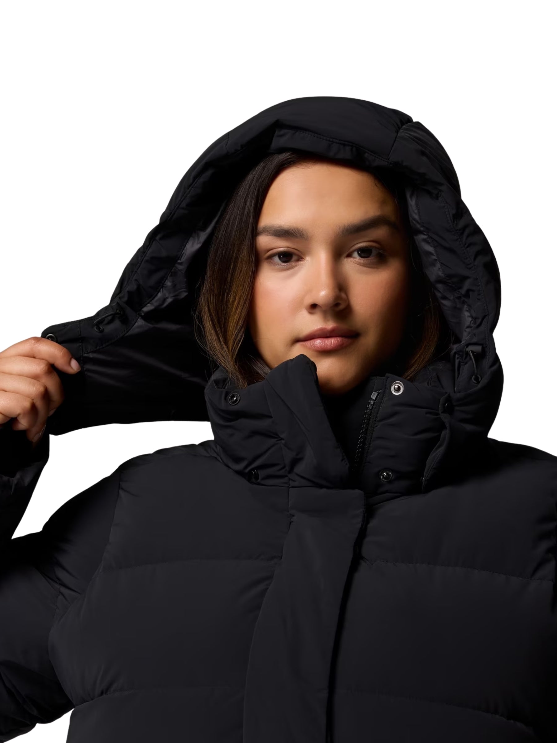 Amaze Puff Plus Size Long Hooded Coat - Black