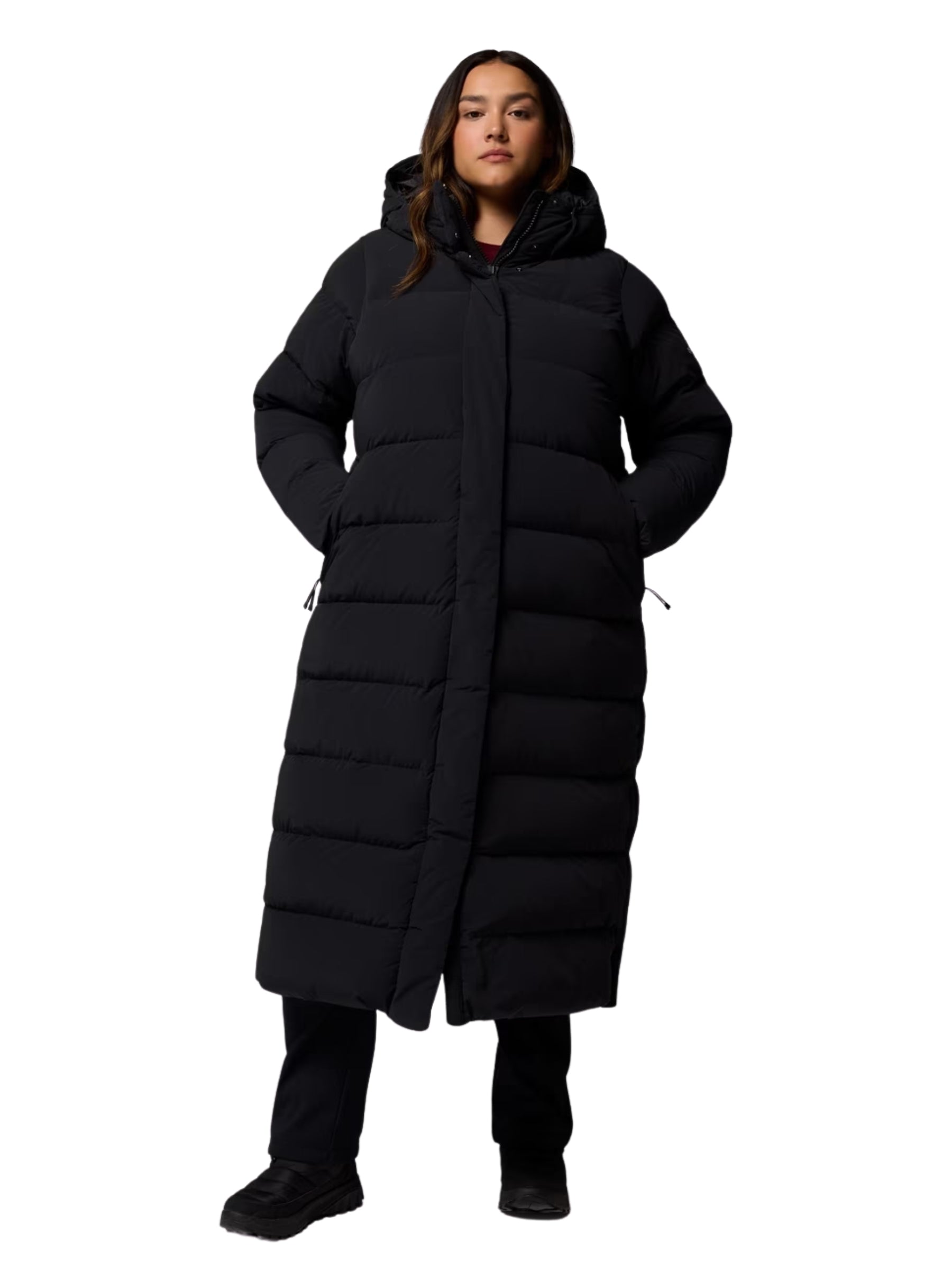 Amaze Puff Plus Size Long Hooded Coat - Black