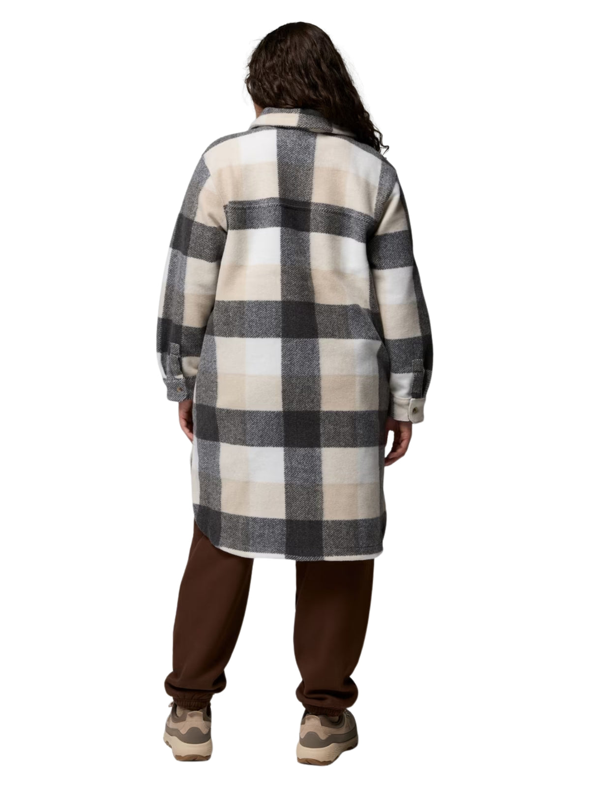 Wildest Venture Plus Size Lightweight Longline Fleece Coat - Dark Stone & Buffalo Check