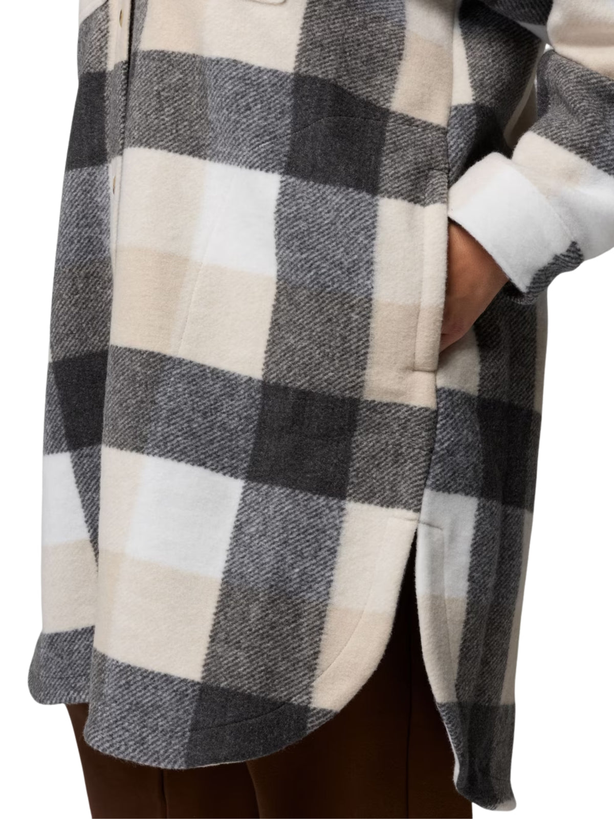 Wildest Venture Plus Size Lightweight Longline Fleece Coat - Dark Stone & Buffalo Check