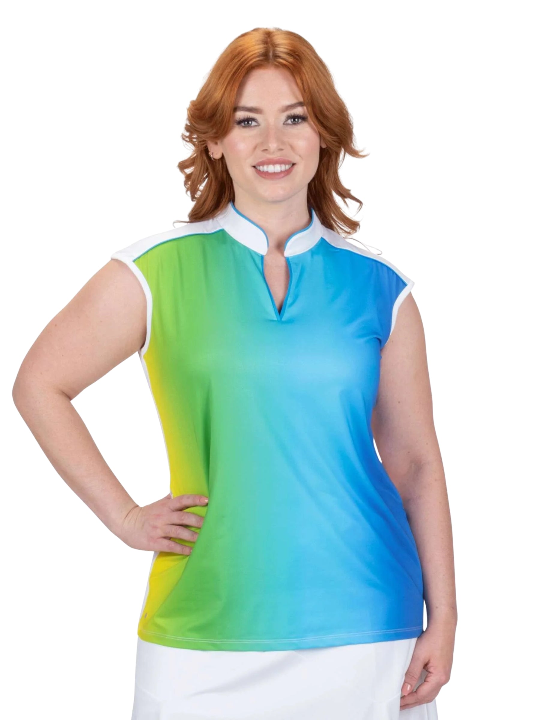 Polo de Golf Express Sans Manches Taille Plus - Blanc Multi