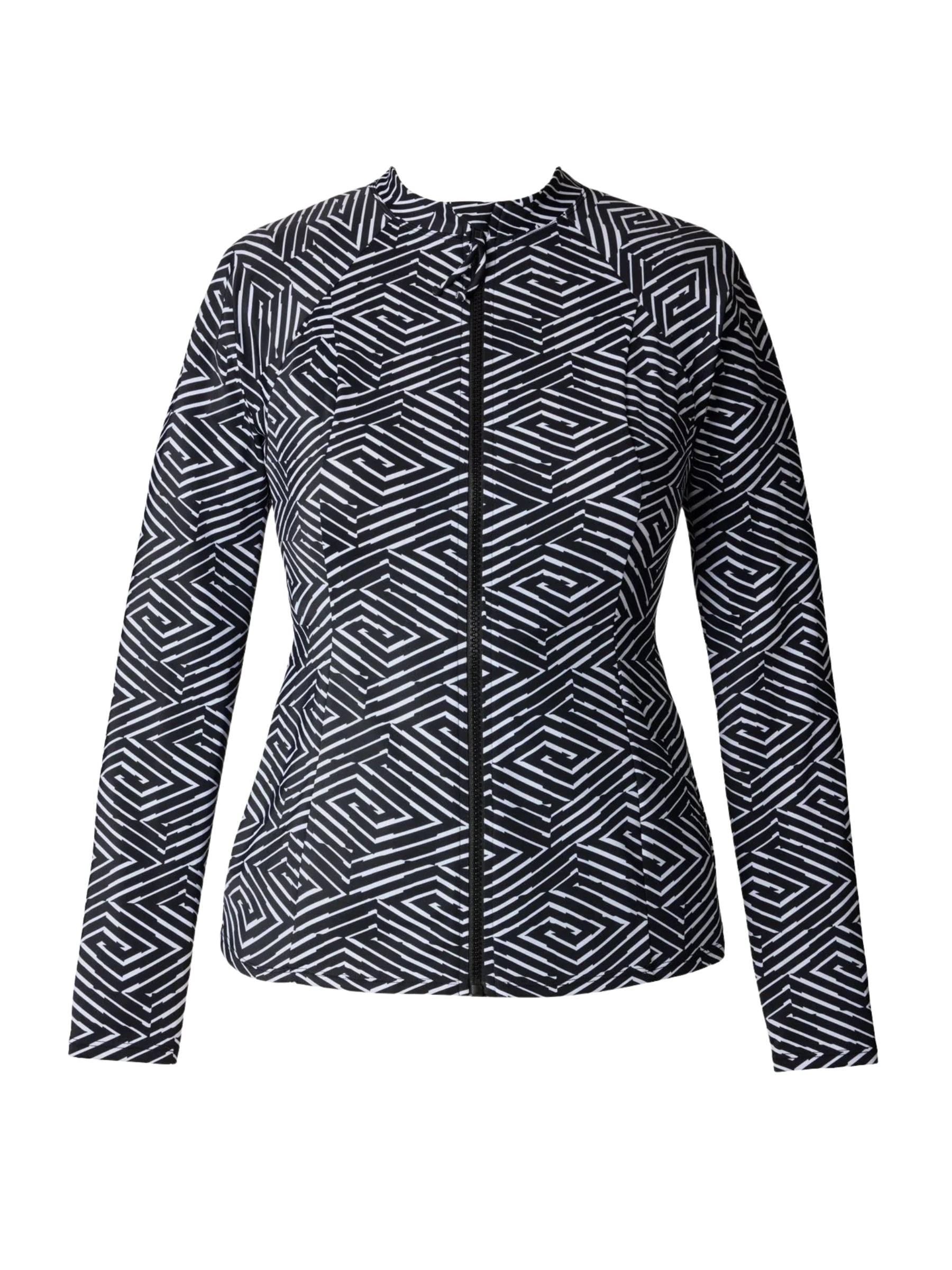 Rashguard Manches Longues à Col Montant Taille Plus - Noir & Blanc