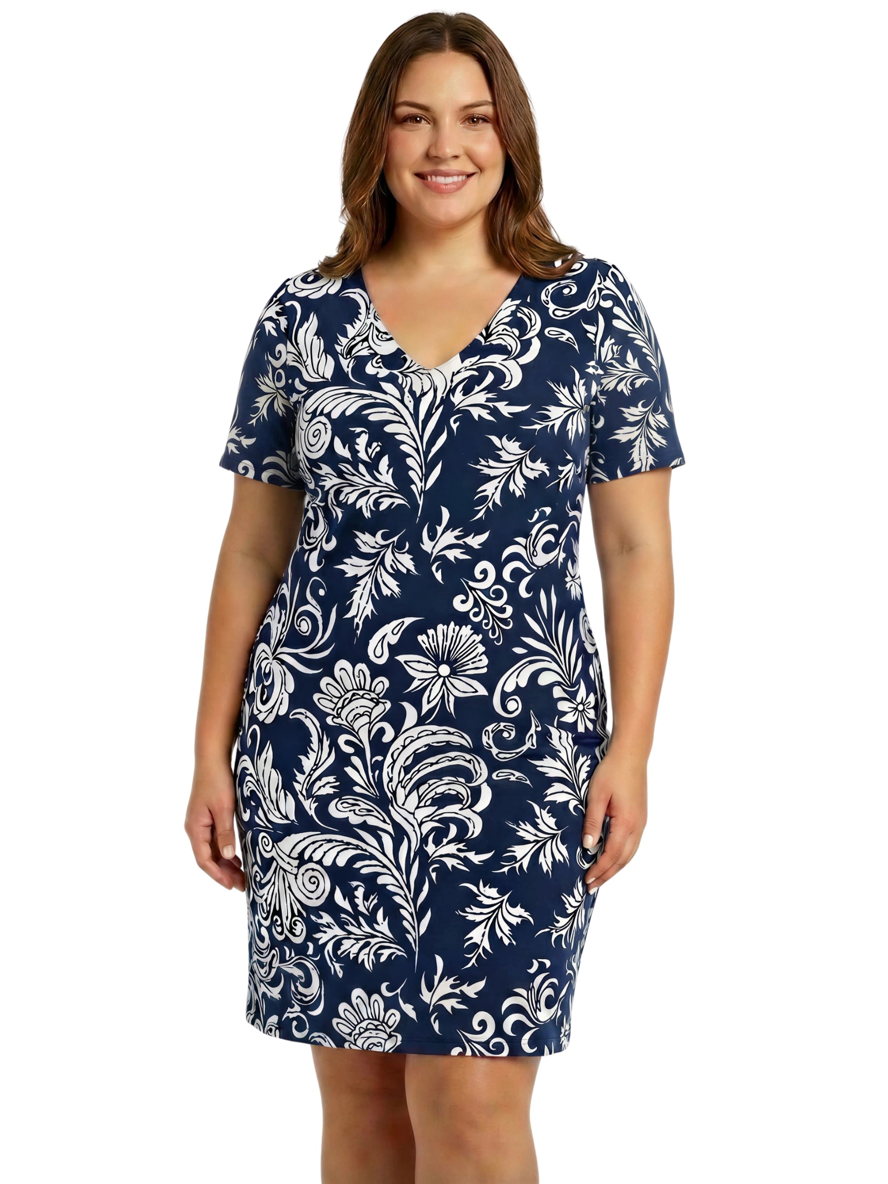 Robe Saraly Manches Courtes Taille Plus - Marine