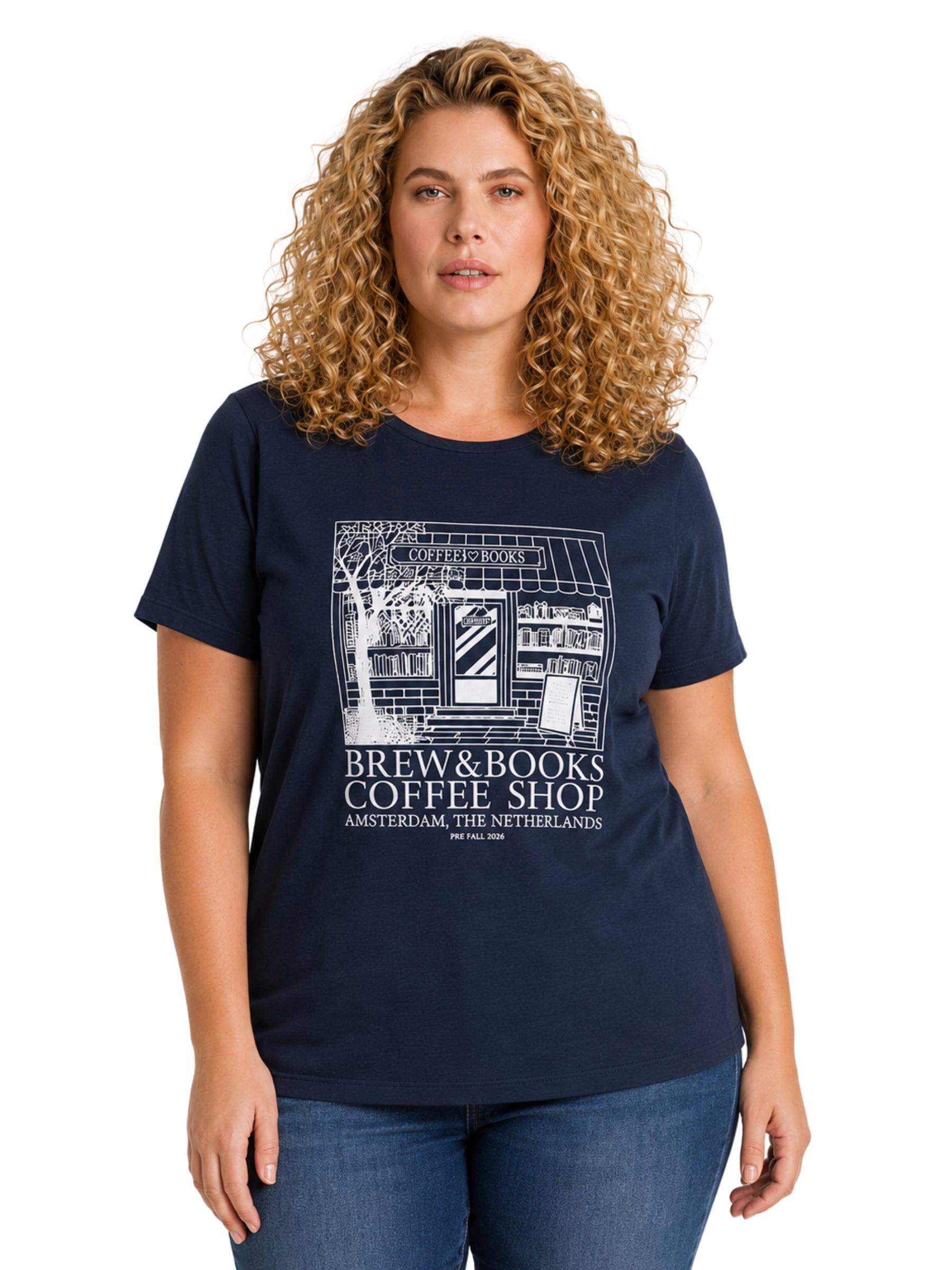Hadjer Plus Size Graphic Print T-Shirt - Dark Blue