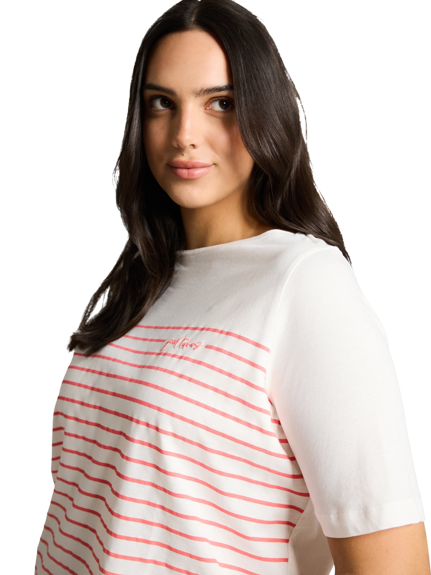 Plus Size Striped Motif T-shirt - Whisper White