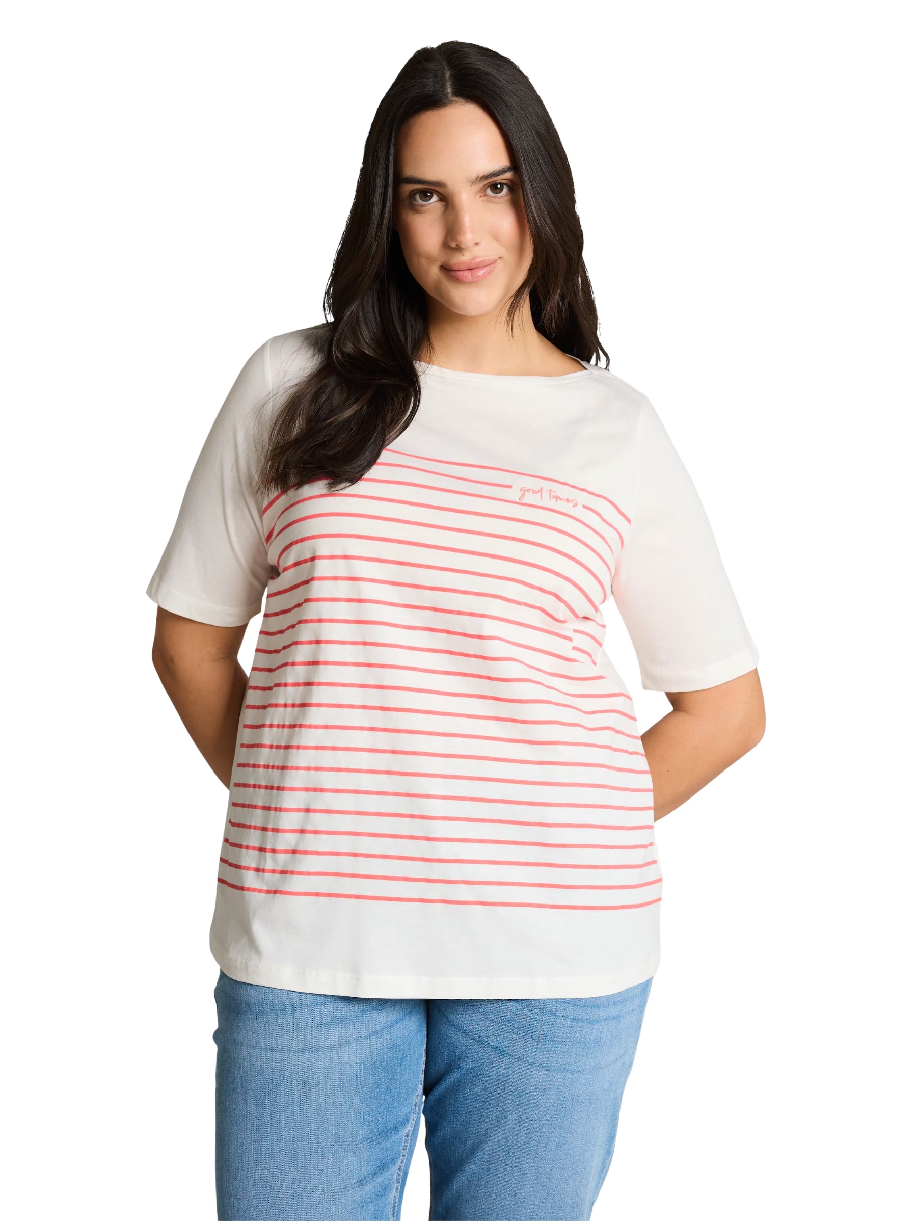 T-shirt à Motif Rayé Taille Plus - Whisper White