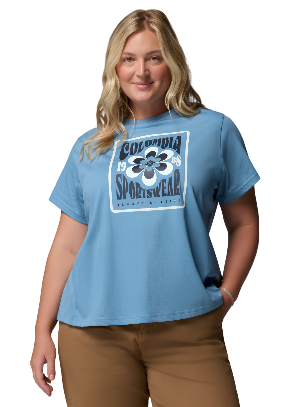 Rolling Bend Plus Size Printed T-shirt - Rainy Day & Flower Power Badge