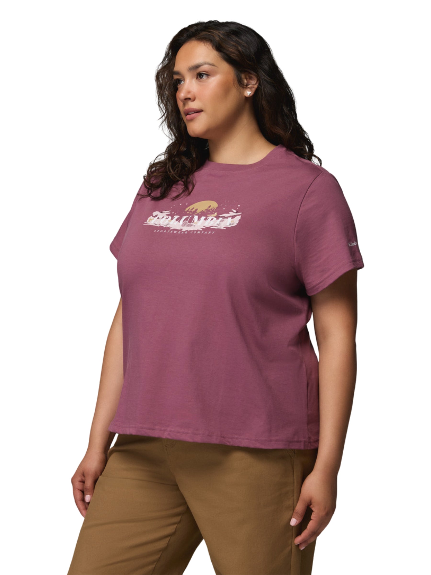 Plus Size Rolling Bend Printed T-Shirt - Antique Mauve & Hike Happy