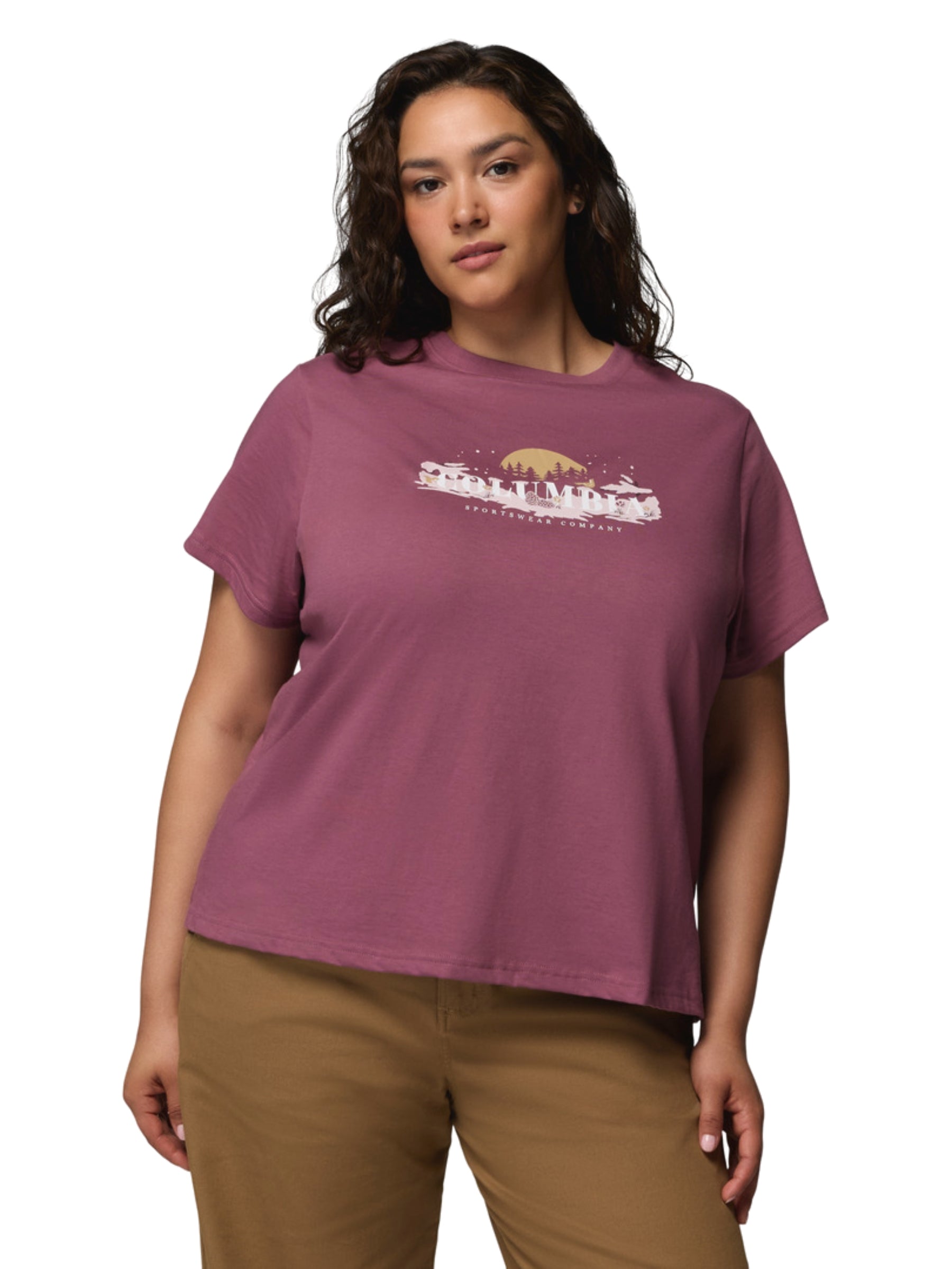 Plus Size Rolling Bend Printed T-Shirt - Antique Mauve & Hike Happy