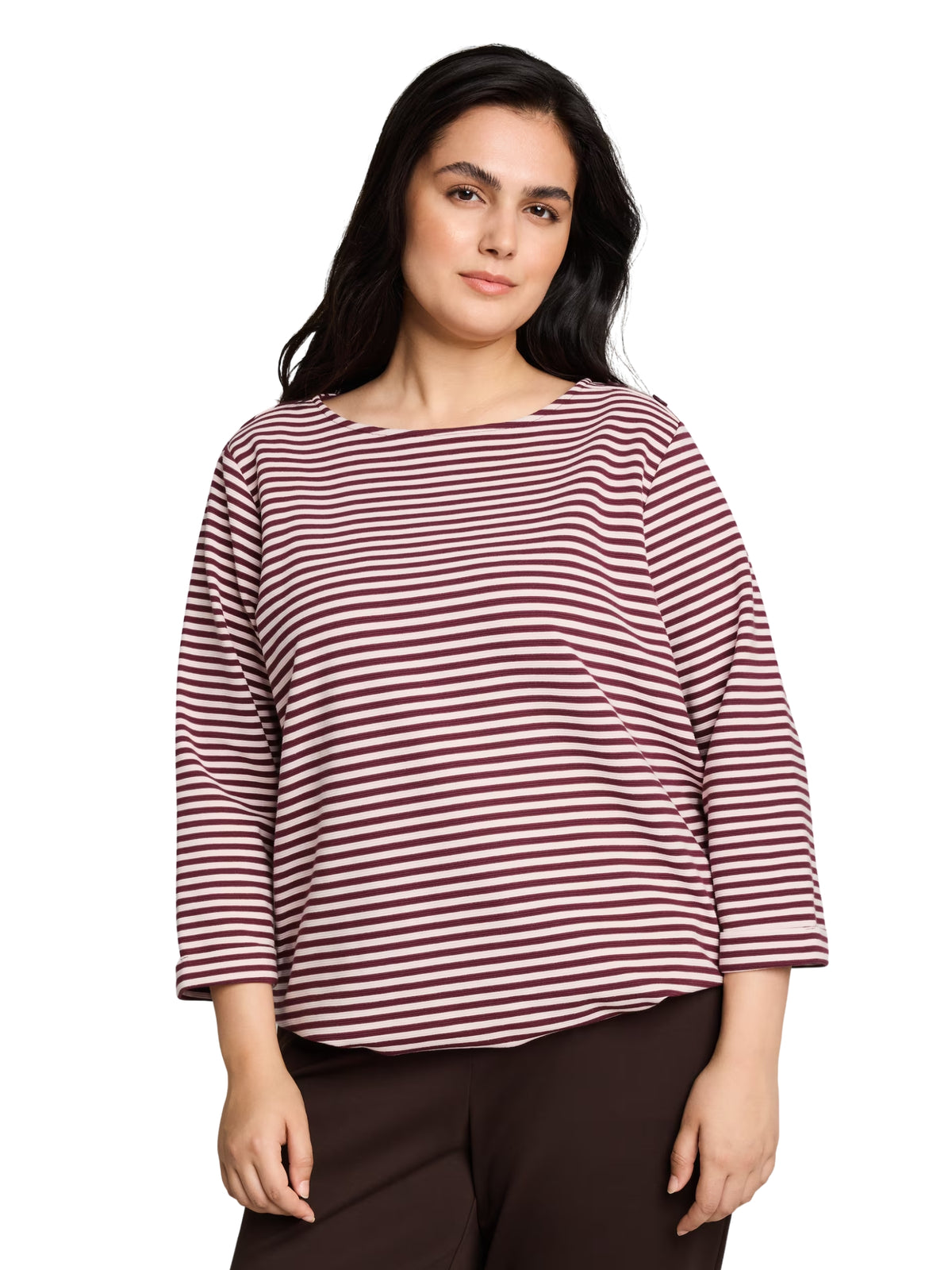 T-shirt Structuré Taille plus - Light Pink Preppy Plum Stripe