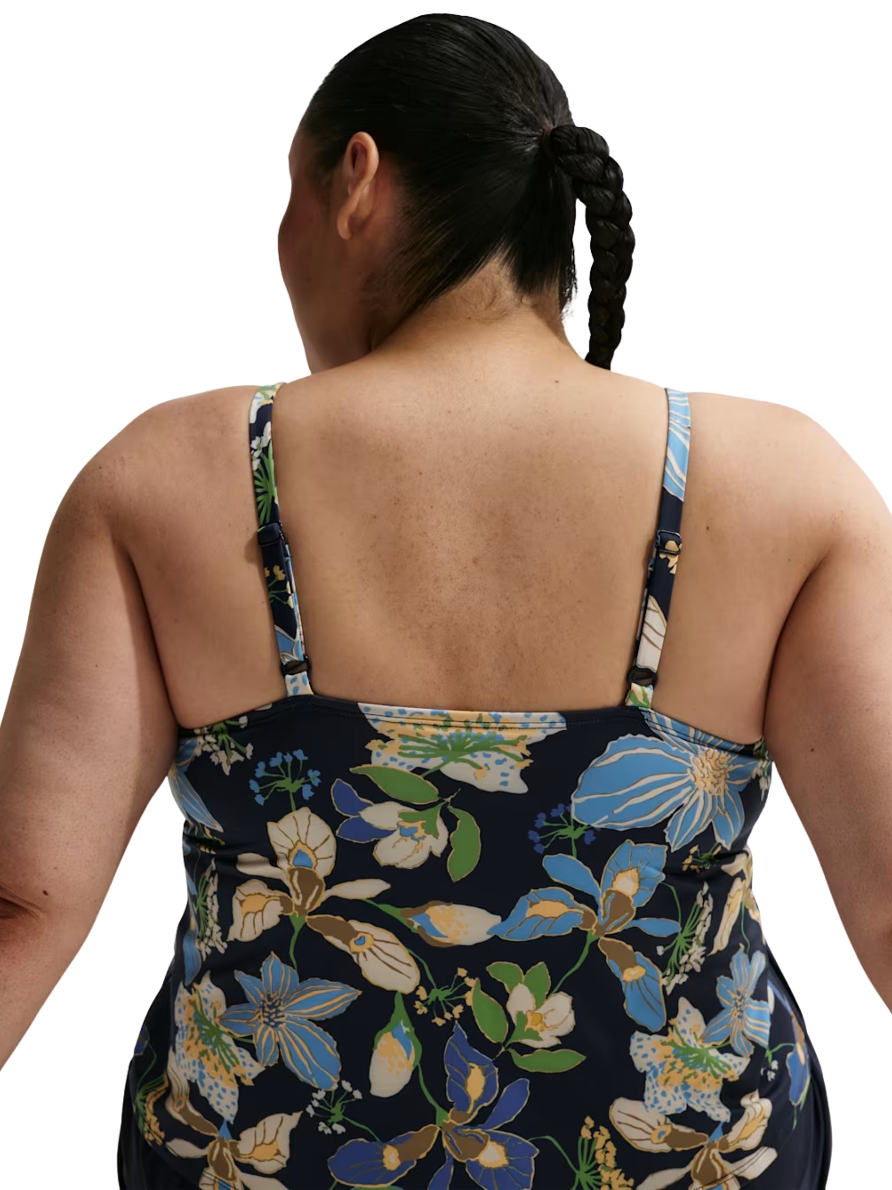 Tankini Fleuri à Encolure V Taille Plus - Midnight Navy