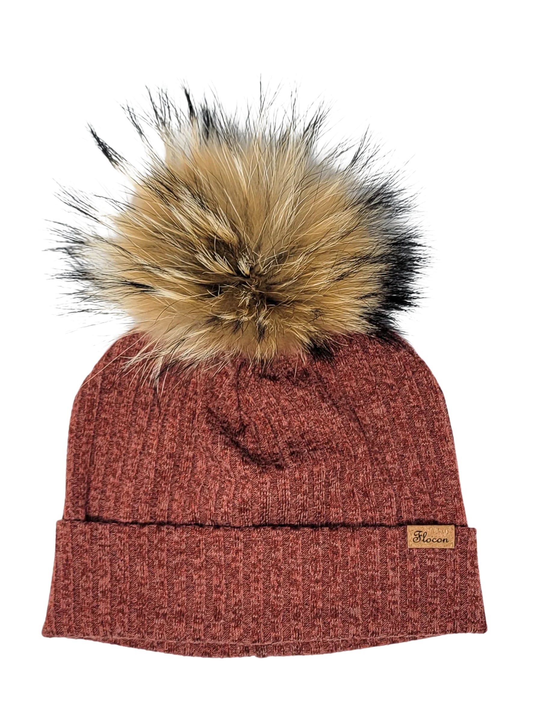 Cuffed Beanie - Terracotta (Natural Pompon)