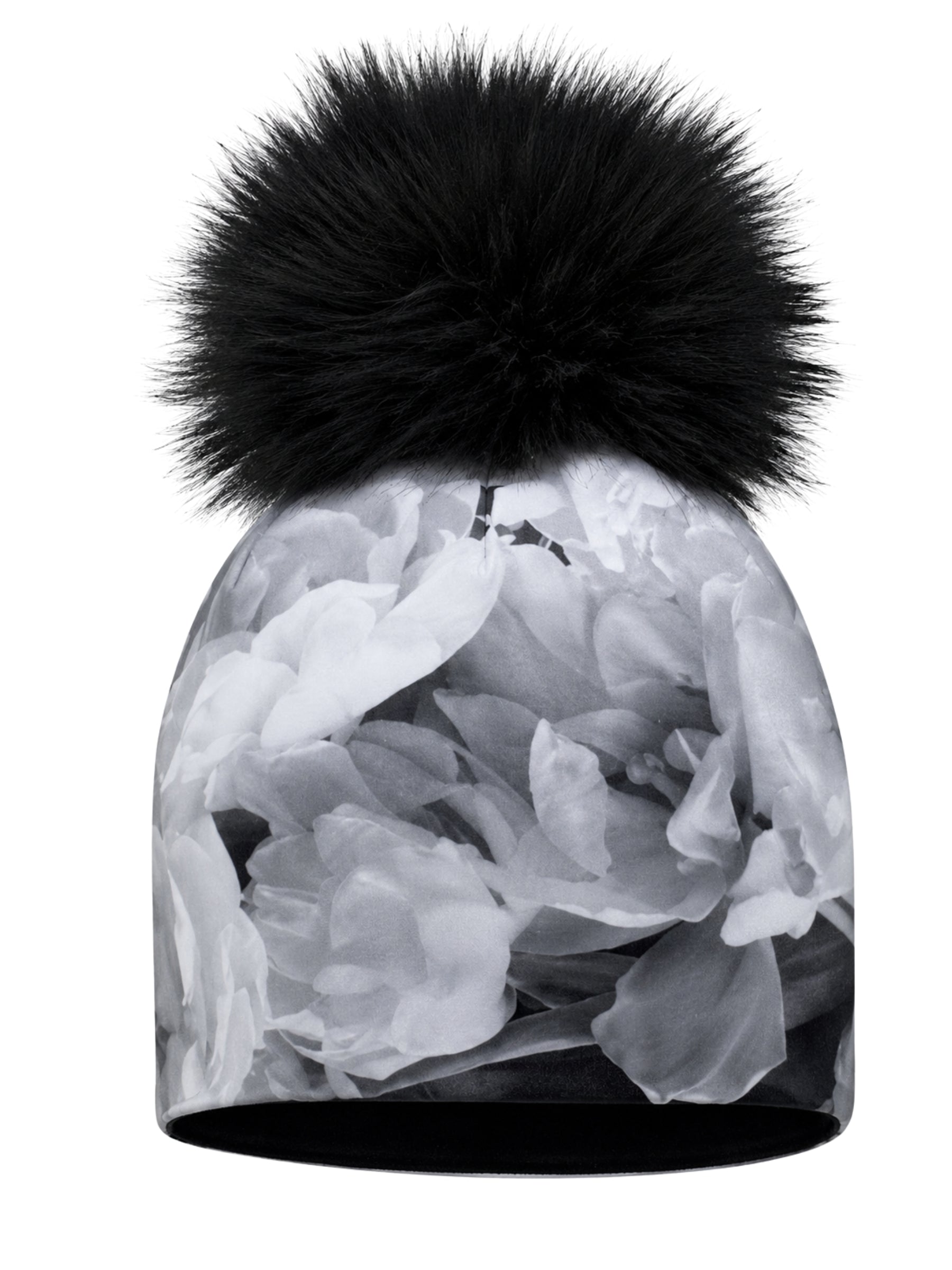 Tuque de Coton Fleurs - Gris (Pompon Noir)