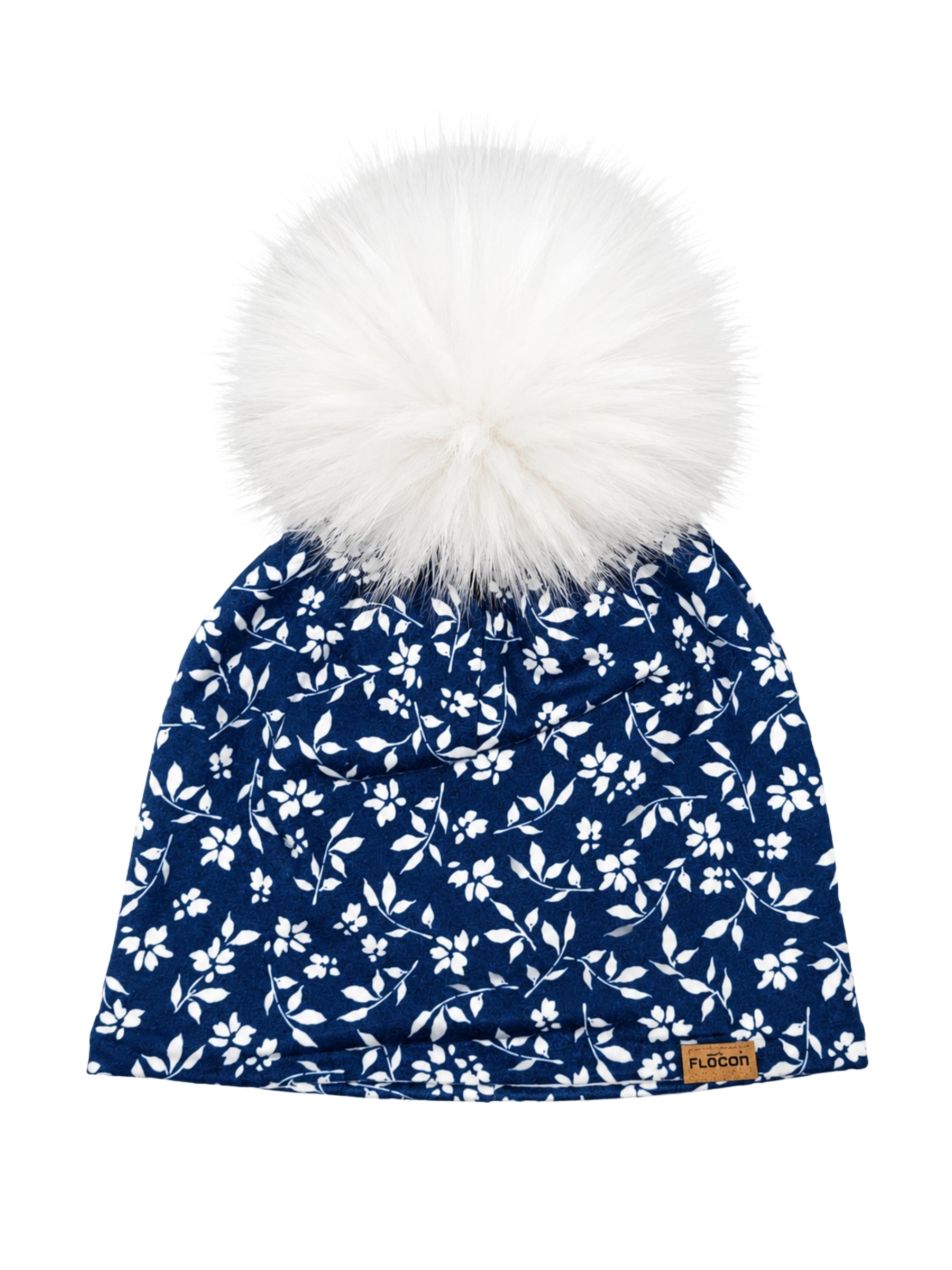 Blue Flower Beanie - Blue (White Pom-pom)