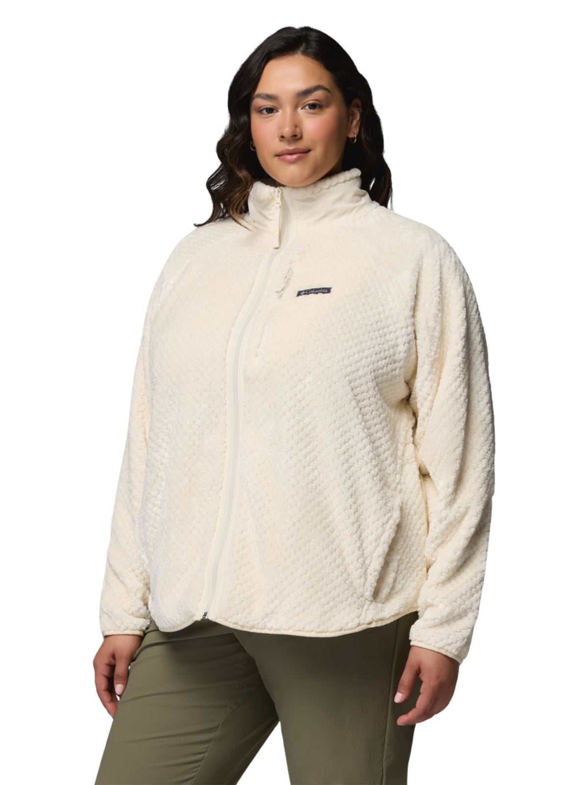 Canyon Camp Overlay Plus Size Zip Fleece Jacket - Chalk