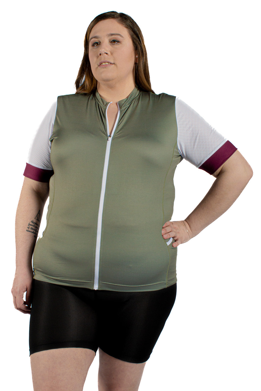 Chandail en "Mesh" Manches Courtes avec Fermeture à Glissière.Manchettes Incluses Taille Plus de Jolie Ride